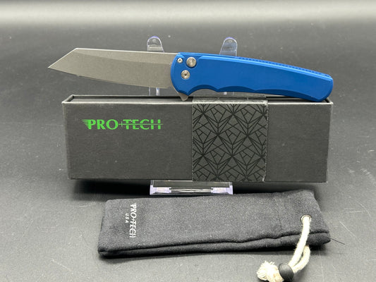 Protech Malibu - Blue handle, stonewash finish 20CV reverse tanto