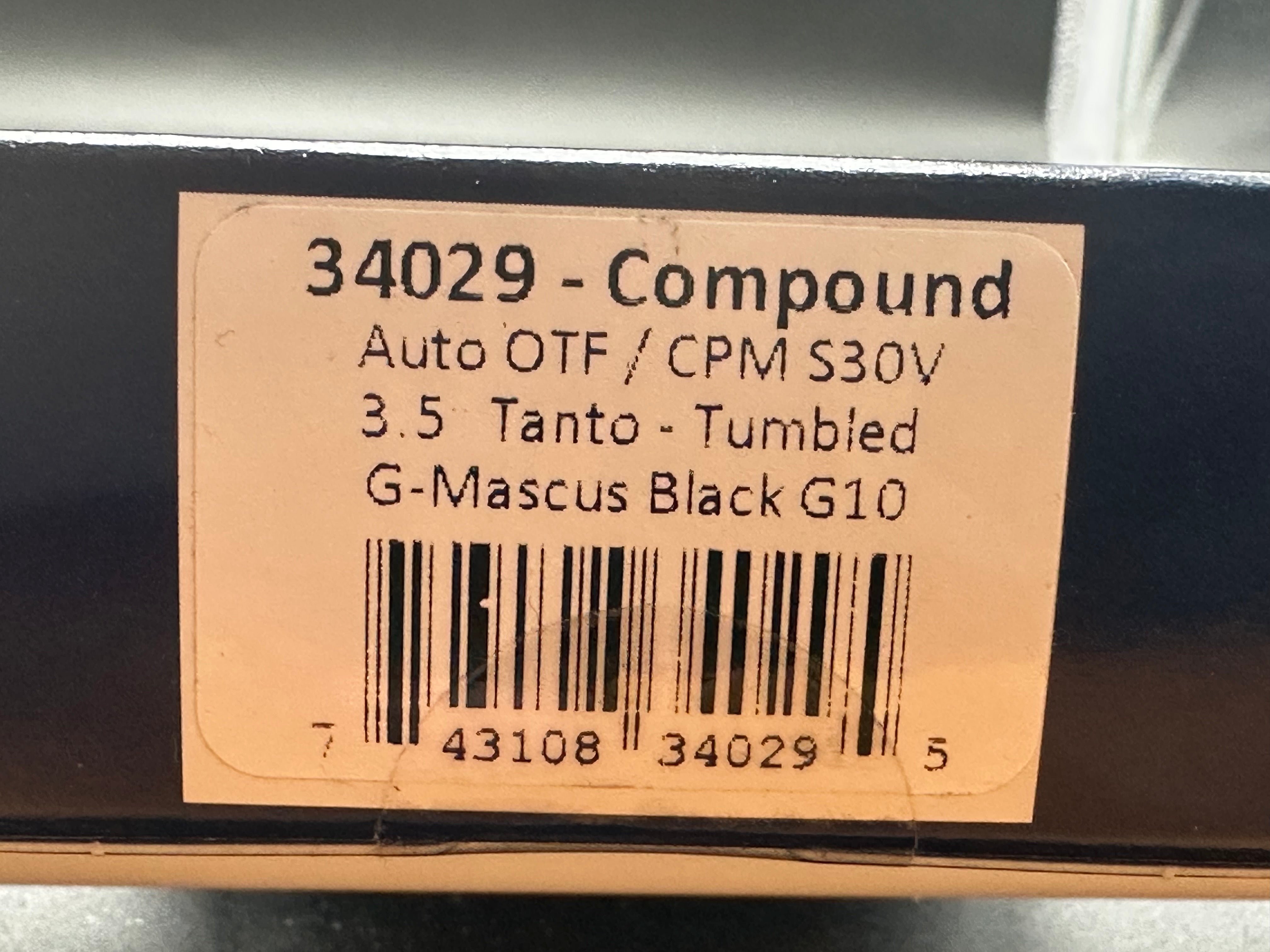 Hogue Compound Tumbled S30V Tanto G-Mascus Black G10 OTF Automatic 34029