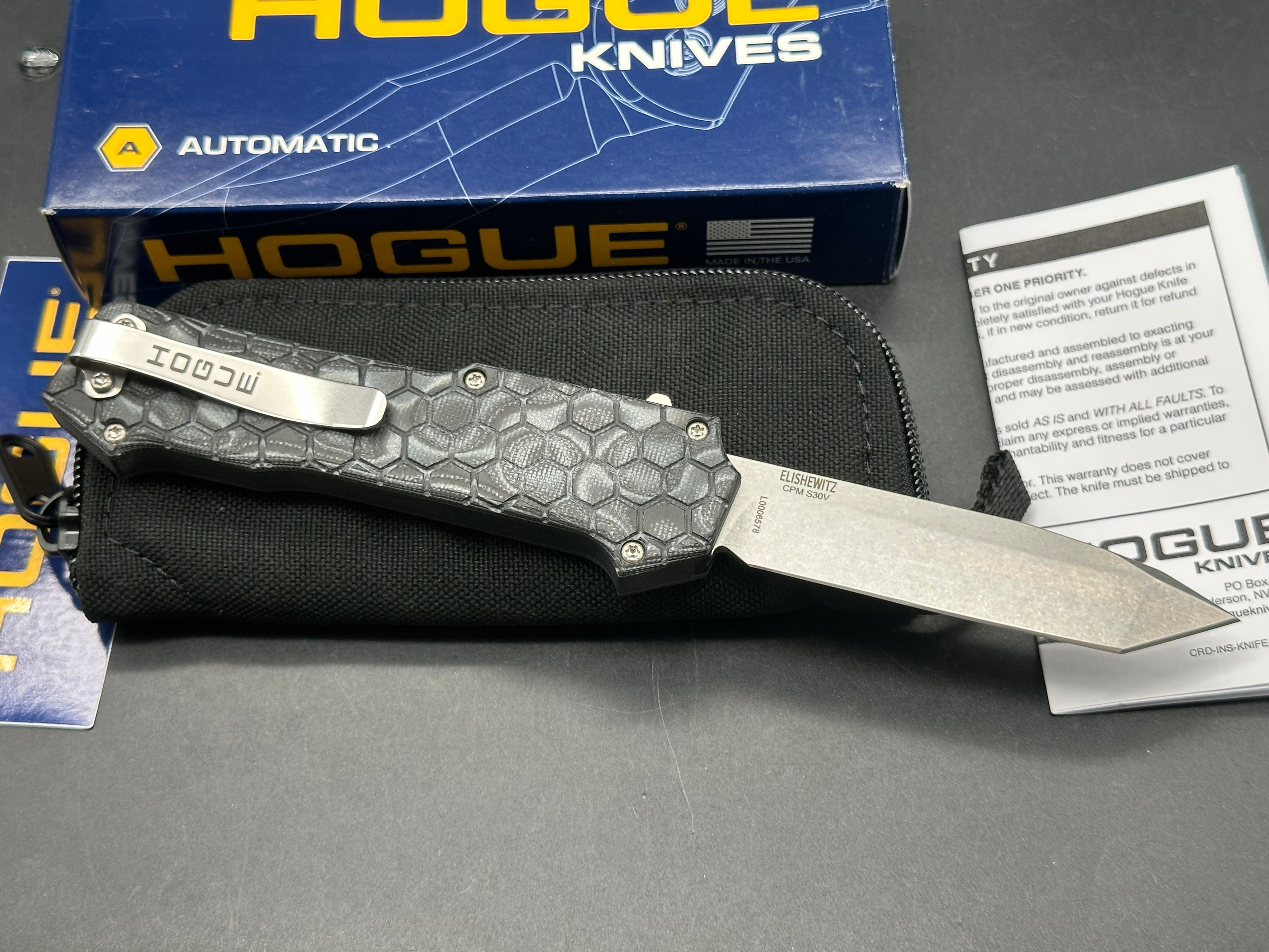 Hogue Compound Tumbled S30V Tanto G-Mascus Black G10 OTF Automatic 34029