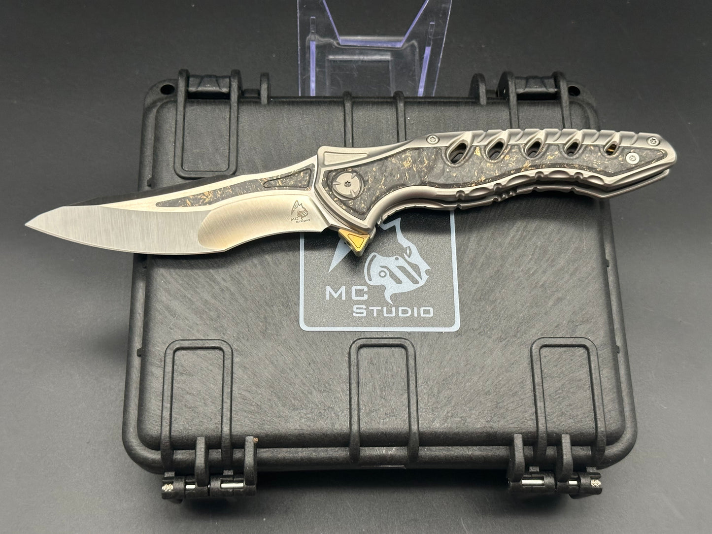 Maxace Knives Hive Frame Lock Knife Gold Marble CF (4.25" Satin w/ CF Inlay)