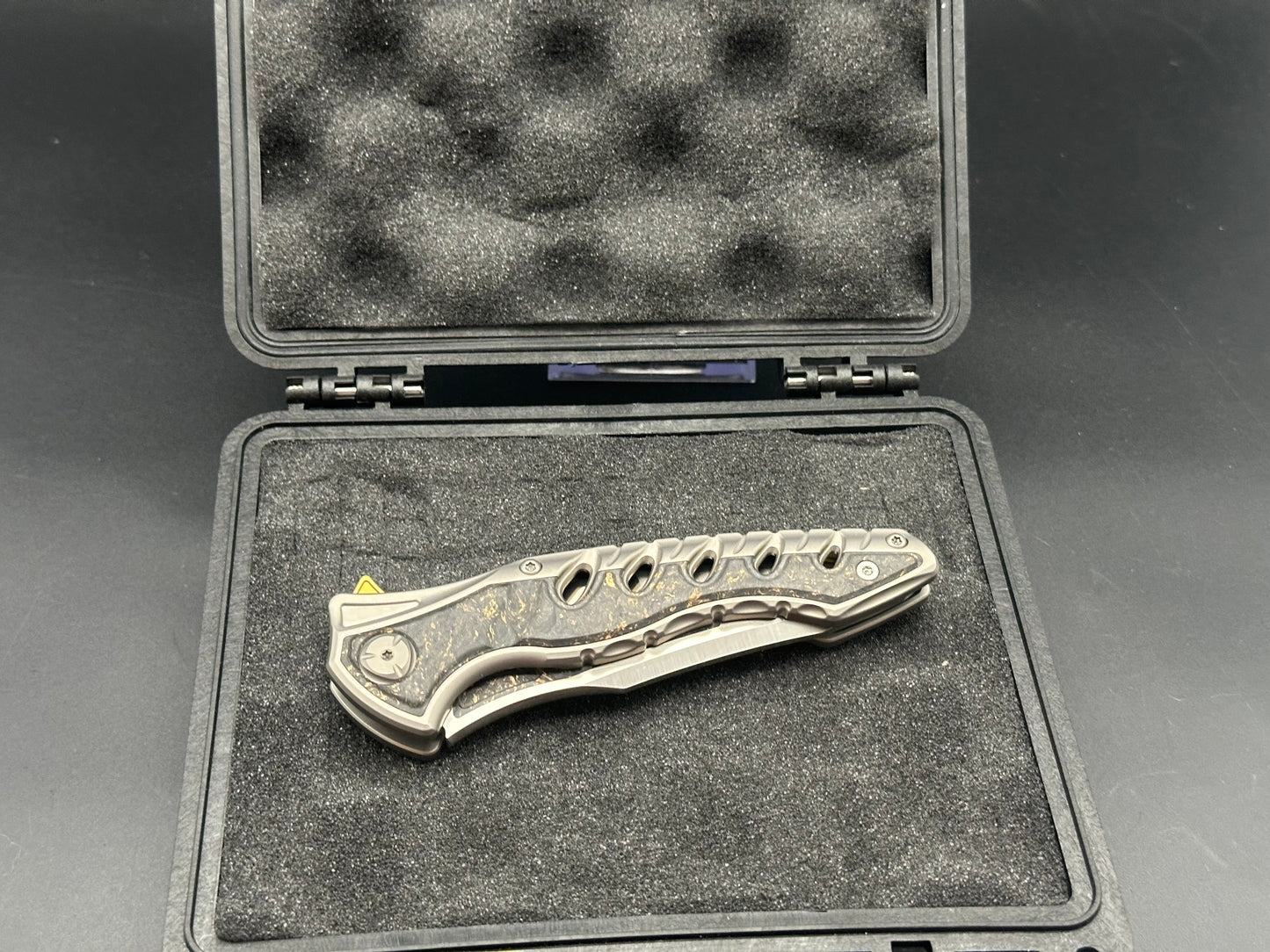 Maxace Knives Hive Frame Lock Knife Gold Marble CF (4.25" Satin w/ CF Inlay)