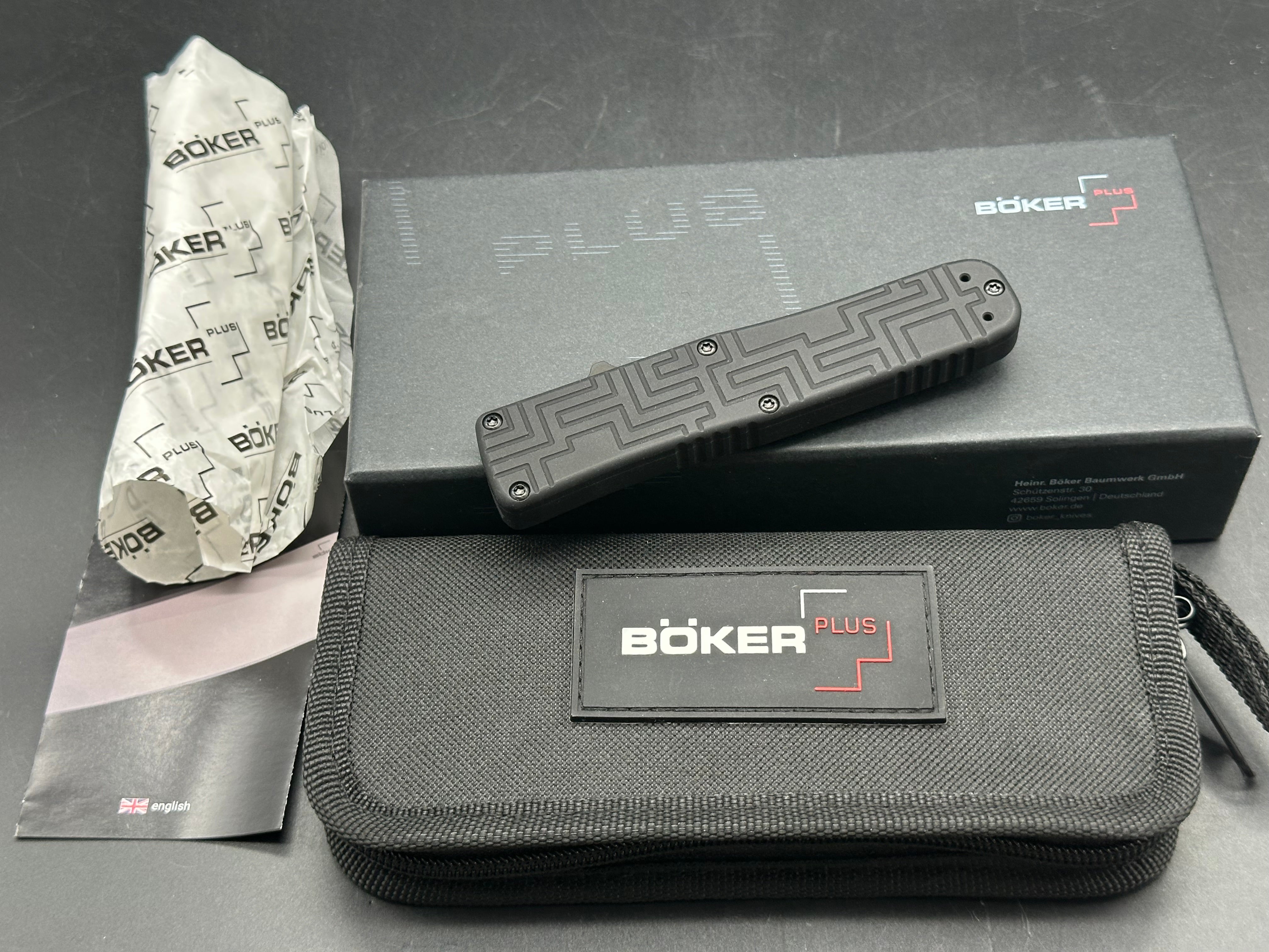 Boker USA OTF Automatic Knife Black Aluminum (3.5" Stonewash)