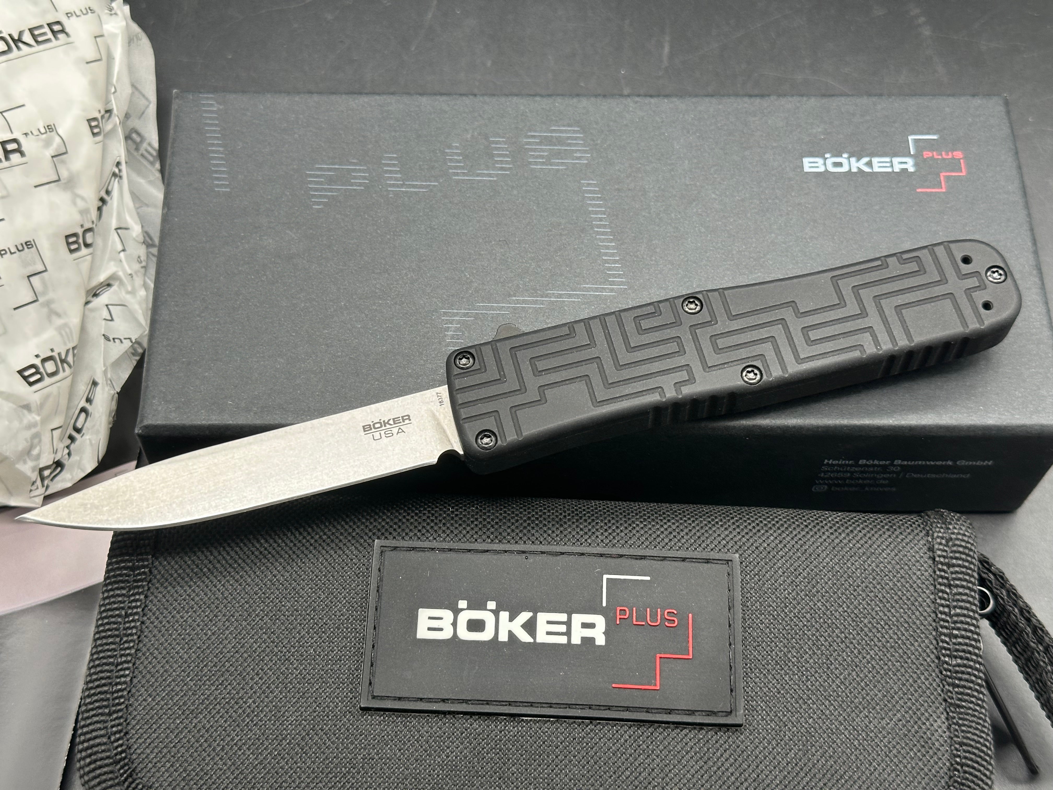 Boker USA OTF Automatic Knife Black Aluminum (3.5" Stonewash)