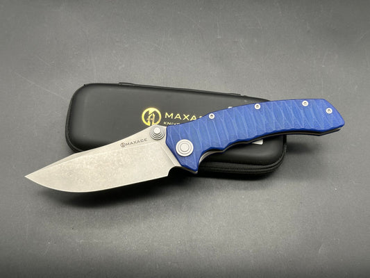 Maxace Knives Sandstorm-K Liner Lock Knife Blue G10 (4.4" Stonewash)