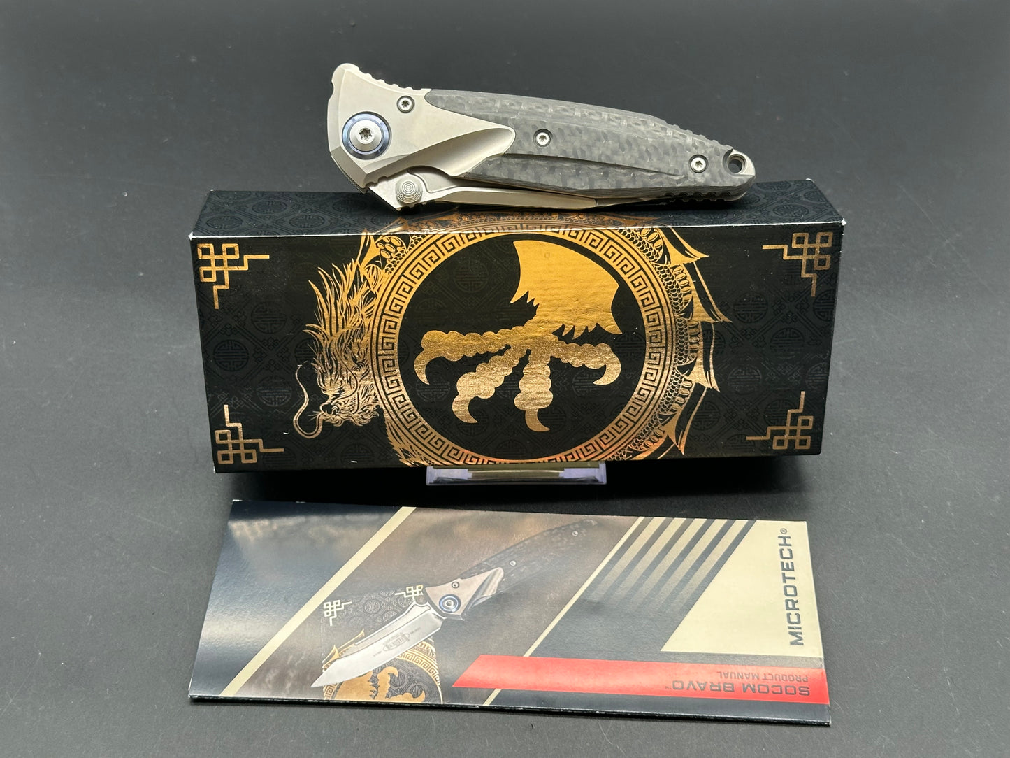 Microtech Socom Bravo Manual Folding Knife 4" M390 Blasted Clip Point Plain Blade, Bolstered Titanium Handles