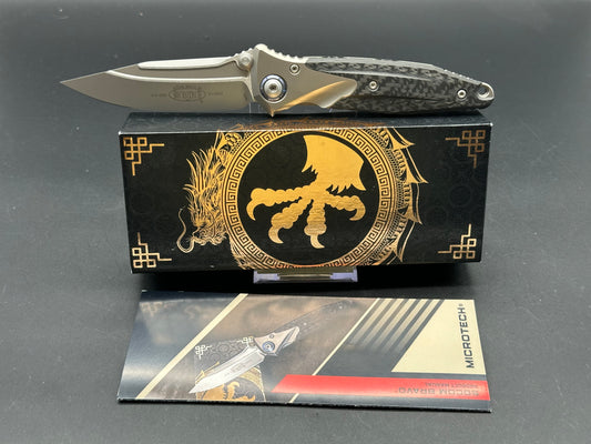 Microtech Socom Bravo Manual Folding Knife 4" M390 Blasted Clip Point Plain Blade, Bolstered Titanium Handles