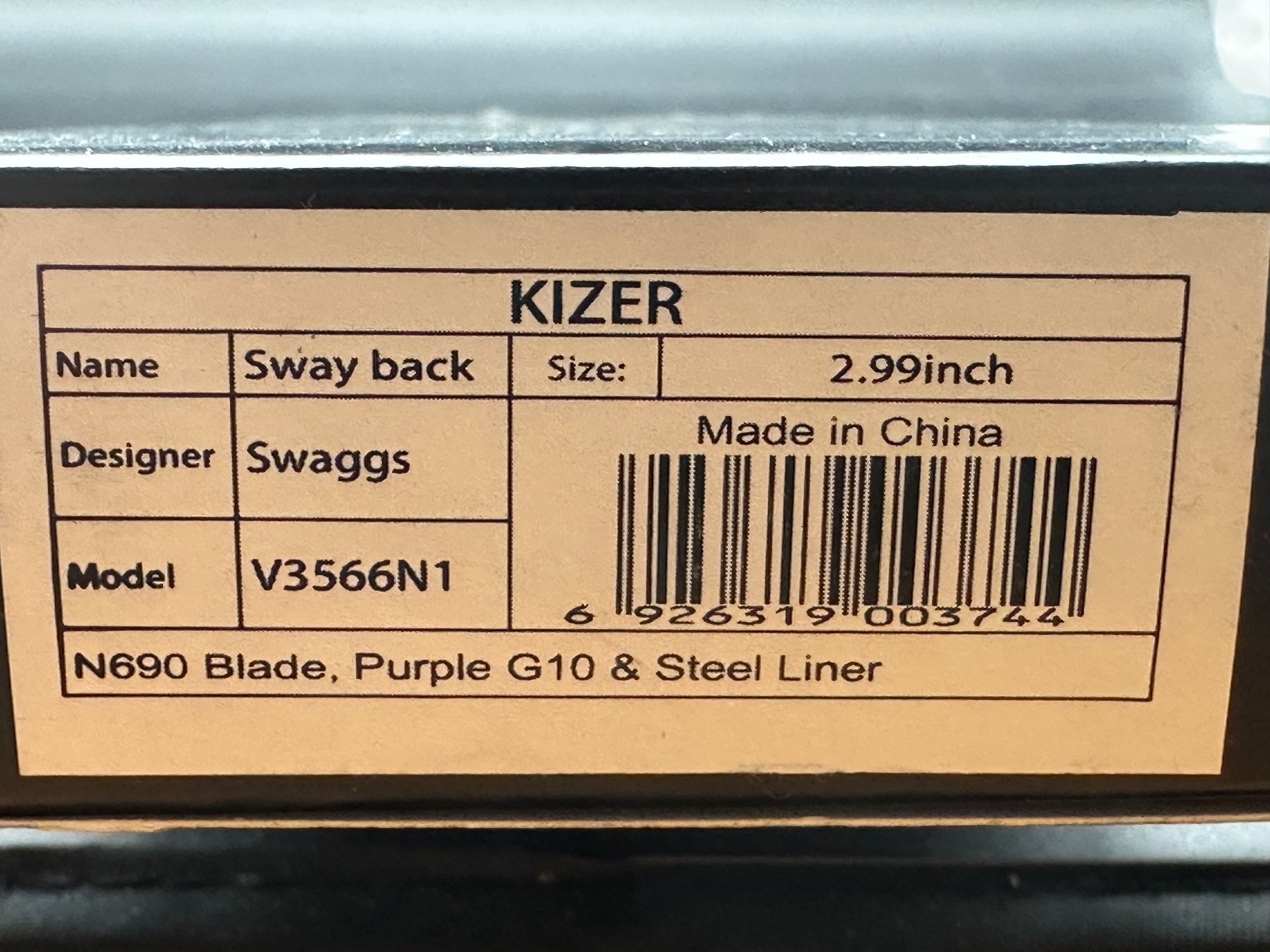 Kizer Swaggs Swayback Liner Lock Knife Purple G-10 (3" Stonewash)