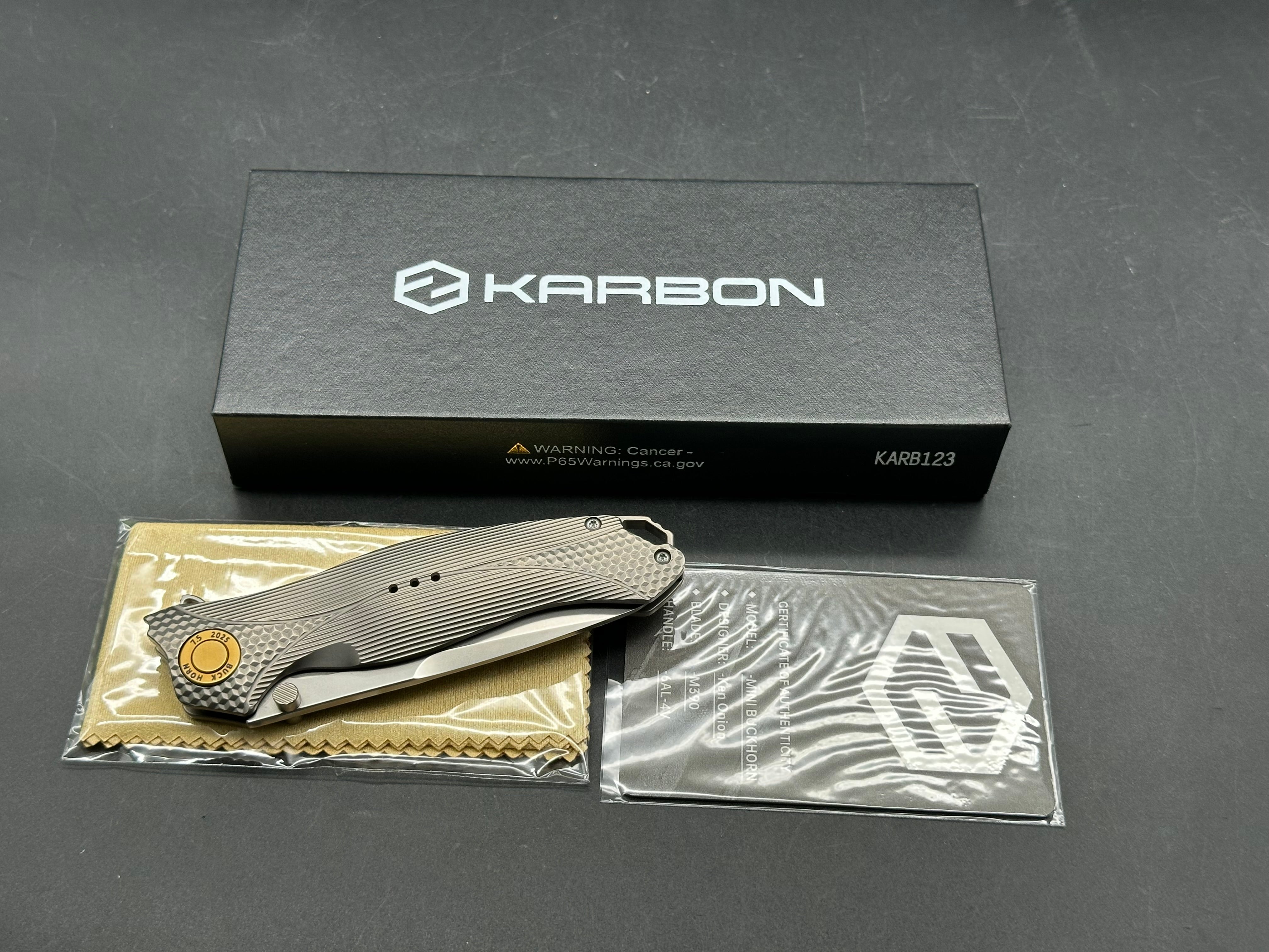 Karbon / Rike Mini Buckhorn m390 blade TI scales