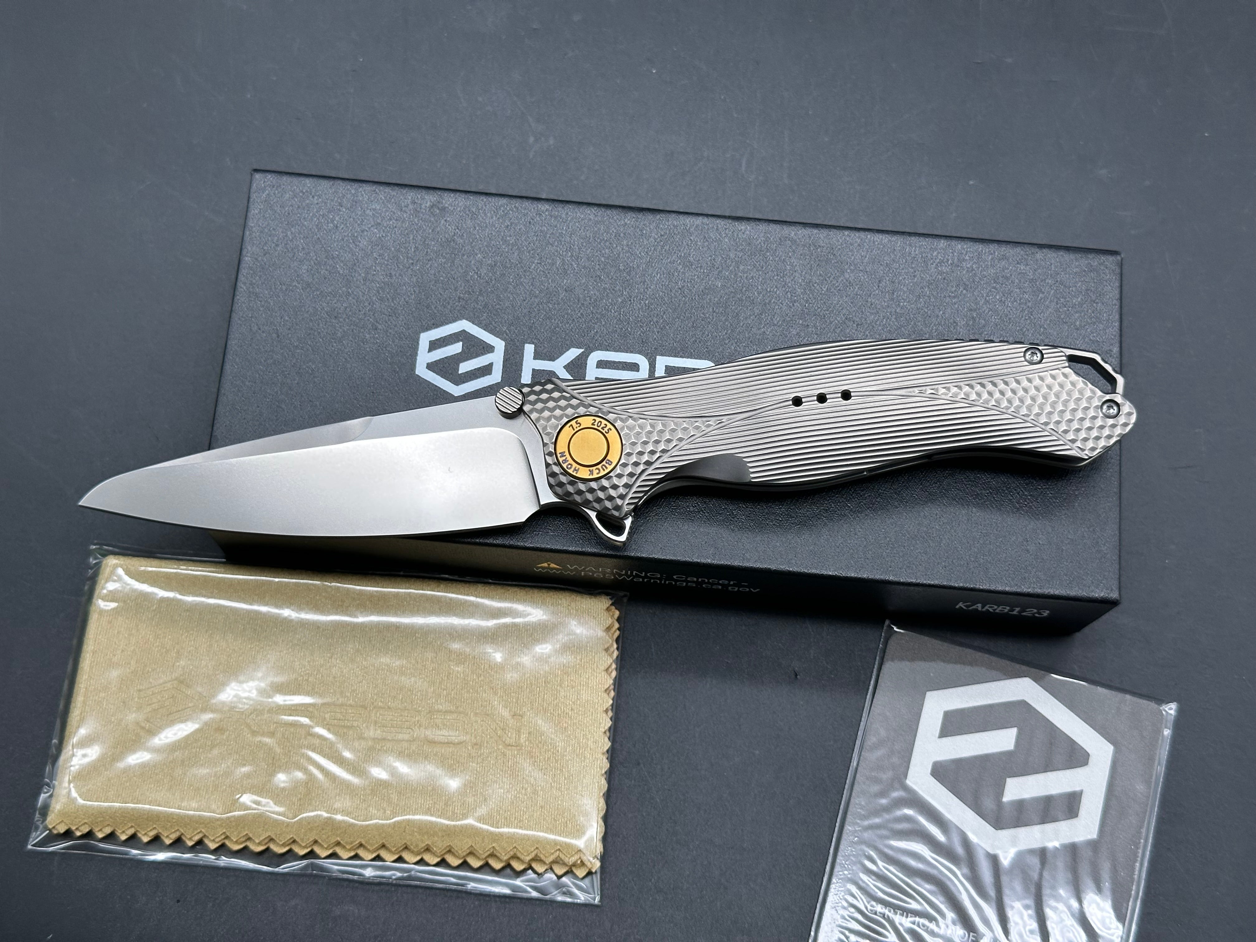 Karbon / Rike Mini Buckhorn m390 blade TI scales