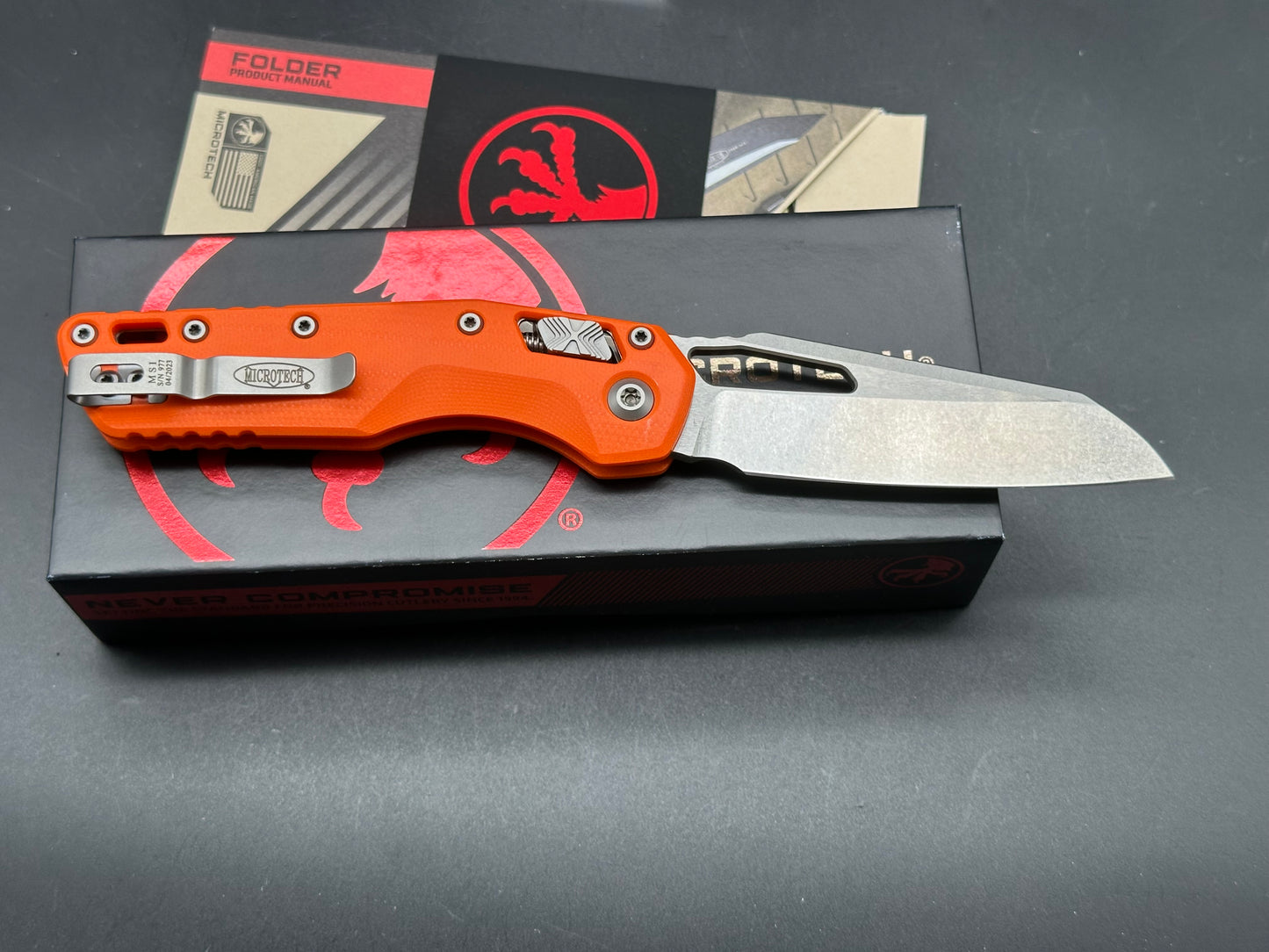 Microtech Standard Issue MSI Ram-Lok Knife Orange G-10 (3.8" Stonewash)