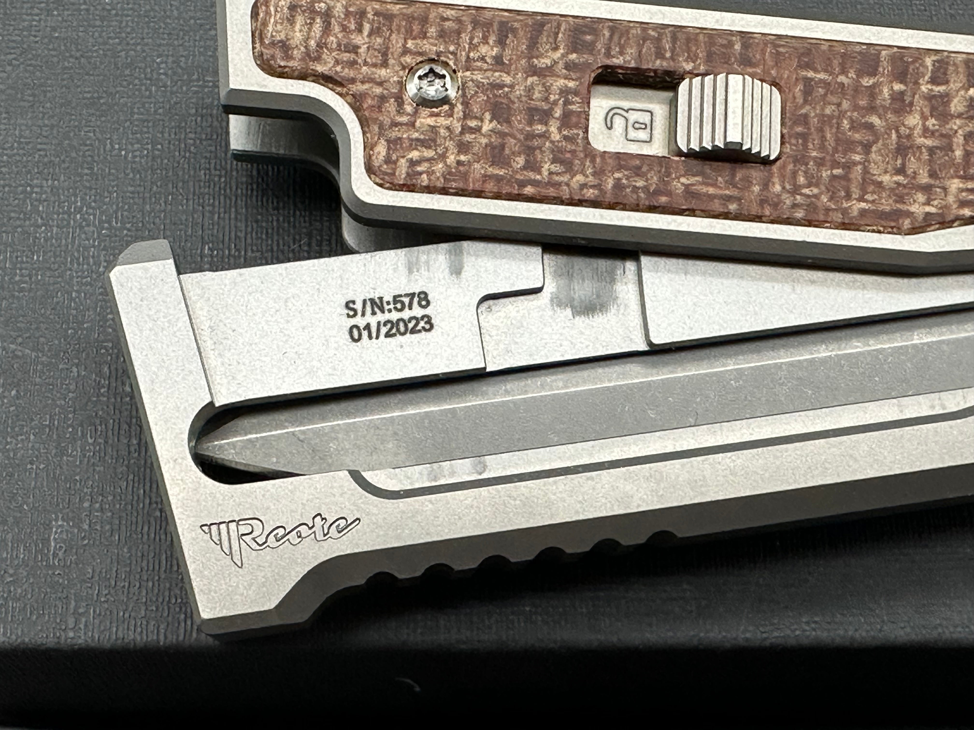 Reate Exo-M #578 Double Edge CPM-3V titanium/Burlap Micarta