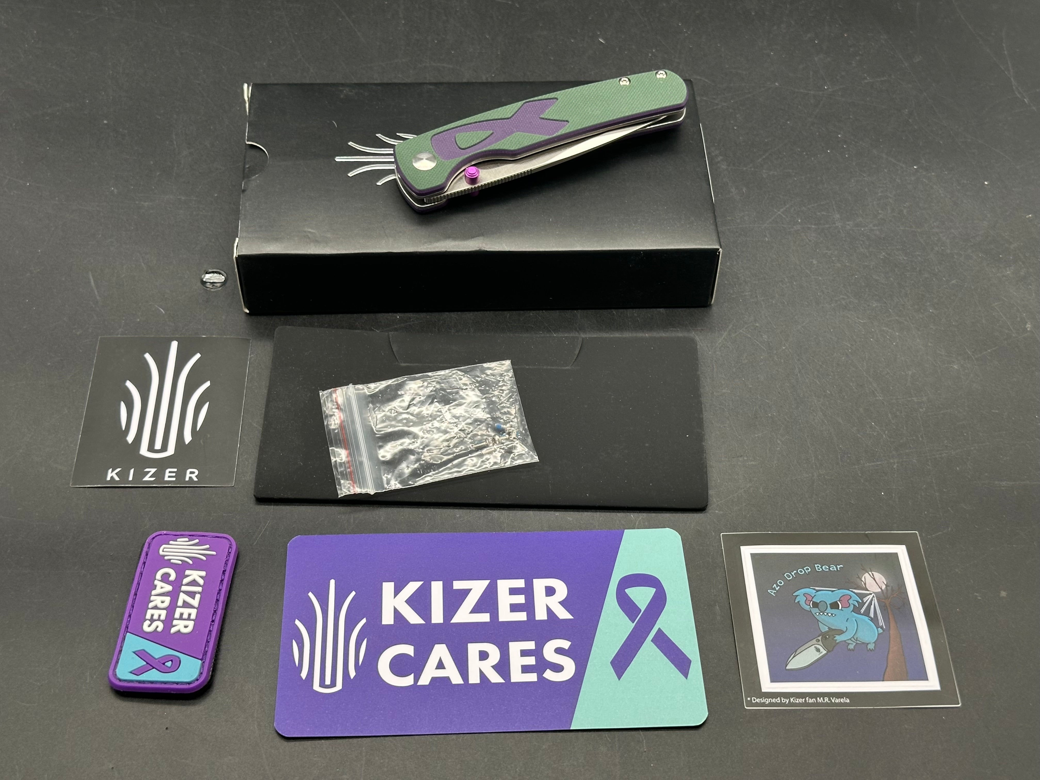 Kizer Vanguard Fighter Knife Green/Purple Ribbon (3.19" Satin)