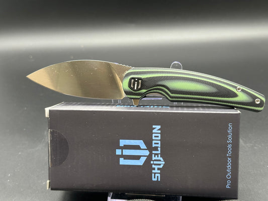 SHIELDON JALAPENOS FOLDING KNIFE GREEN G10 HANDLE 154CM PLAIN EDGE MIRROR POLISH FINISH