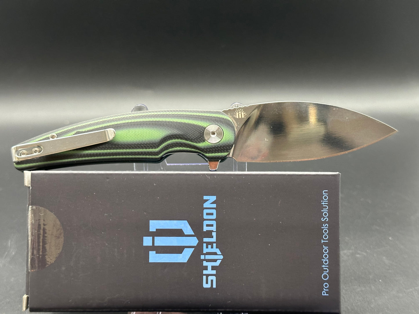 SHIELDON JALAPENOS FOLDING KNIFE GREEN G10 HANDLE 154CM PLAIN EDGE MIRROR POLISH FINISH