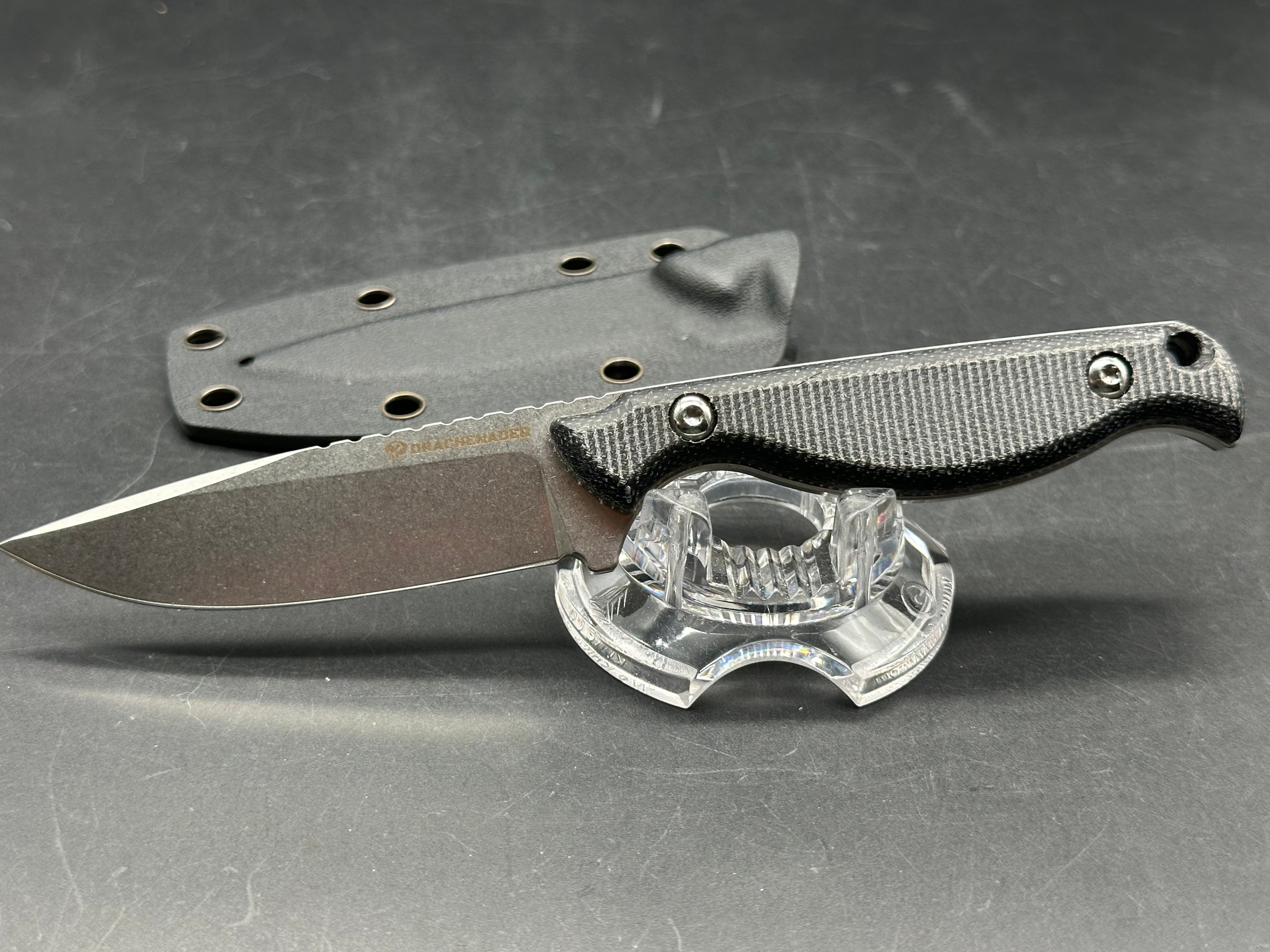 Fixed Blade Drachenader Knife D2 blade black micarta w/sheath