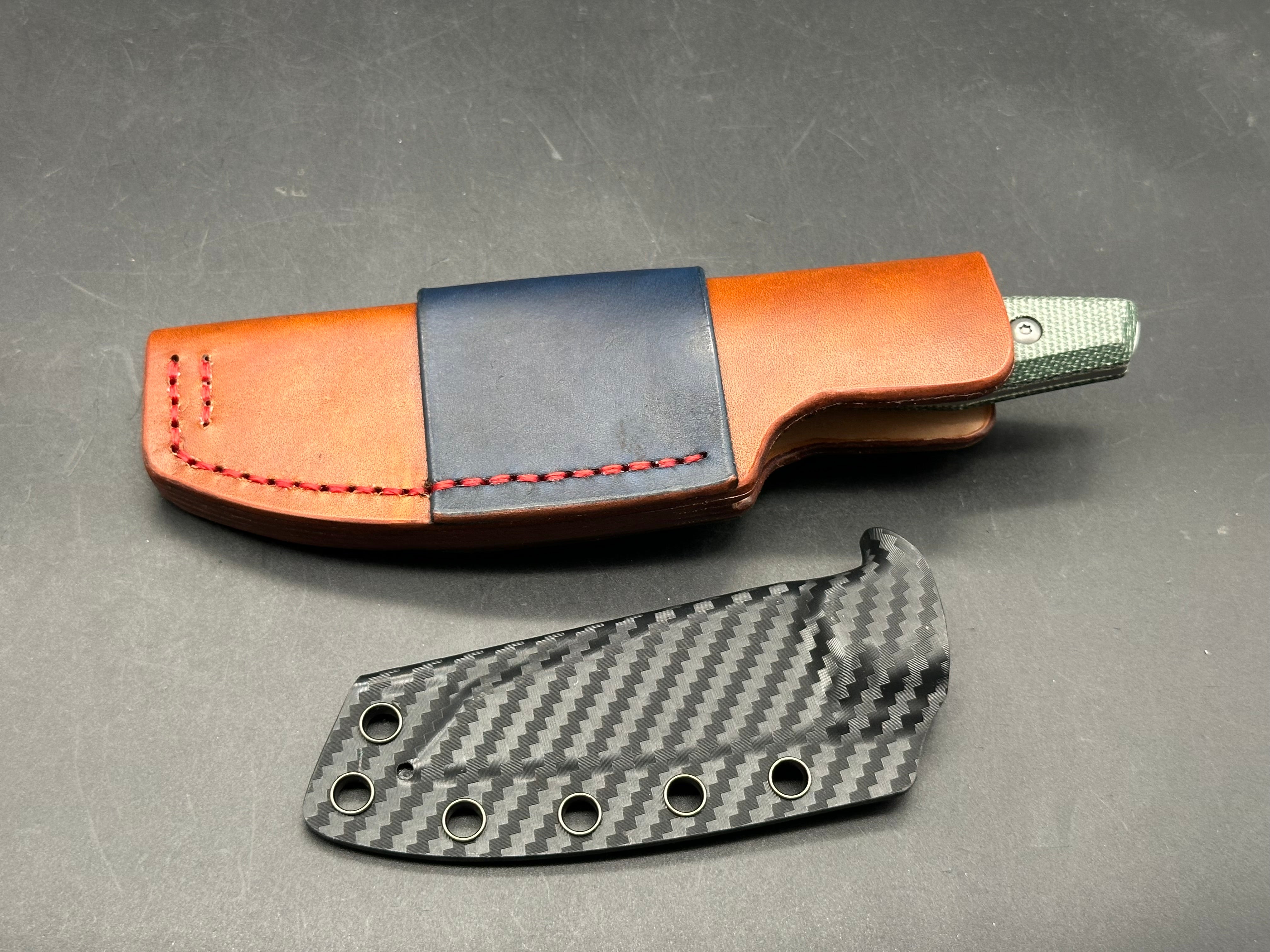 Jeabrother fixed blade knife 14C28N / green micarta / regular sheath plus custom sheath
