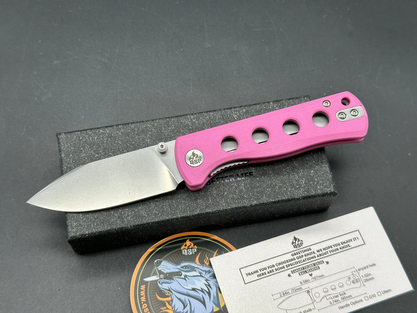 QSP Canary Folder Liner Lock Pocket Knife 14C28N Blade Pink G10 Handle