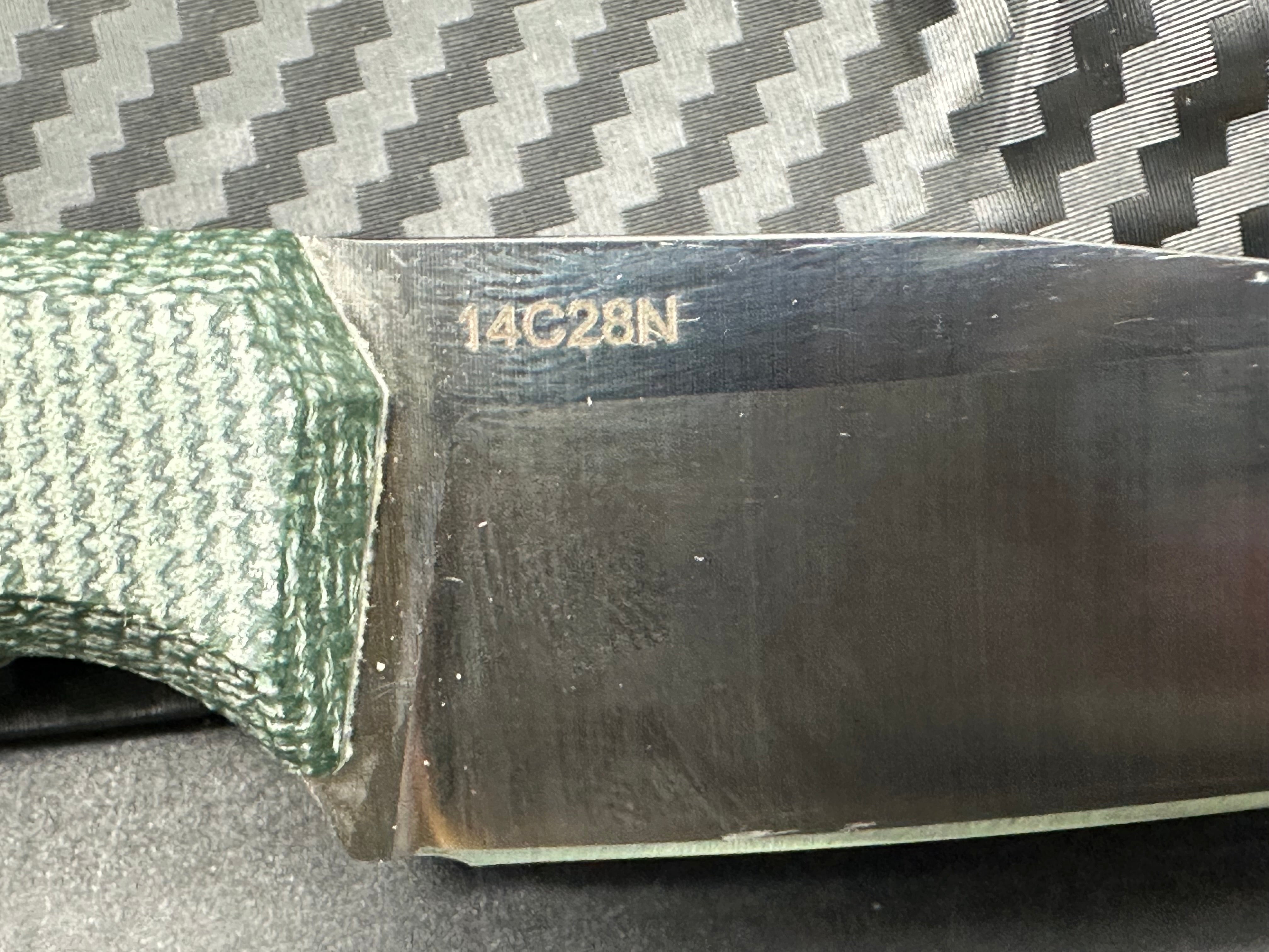 Jeabrother fixed blade knife 14C28N / green micarta / regular sheath plus custom sheath