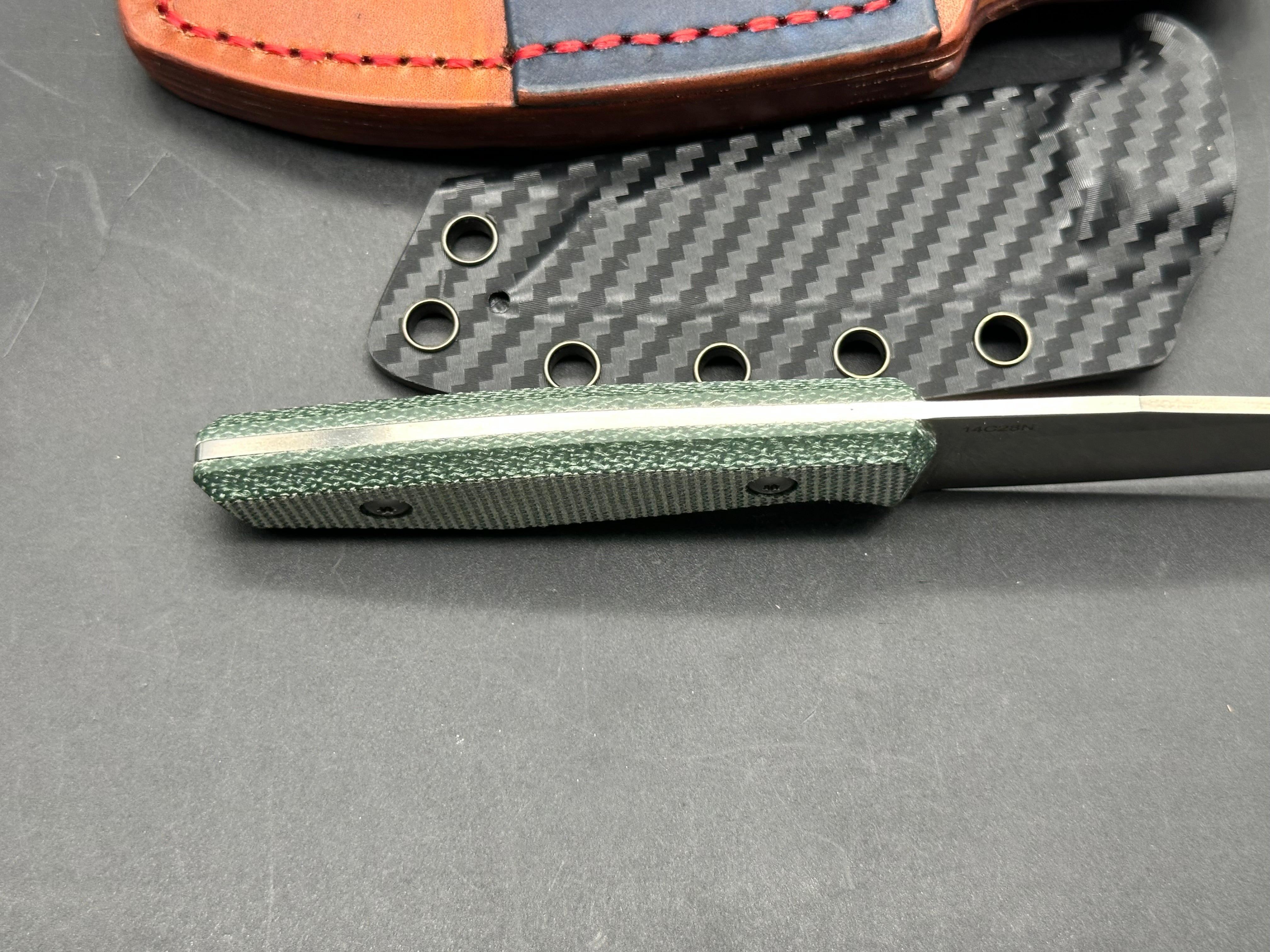 Jeabrother fixed blade knife 14C28N / green micarta / regular sheath plus custom sheath