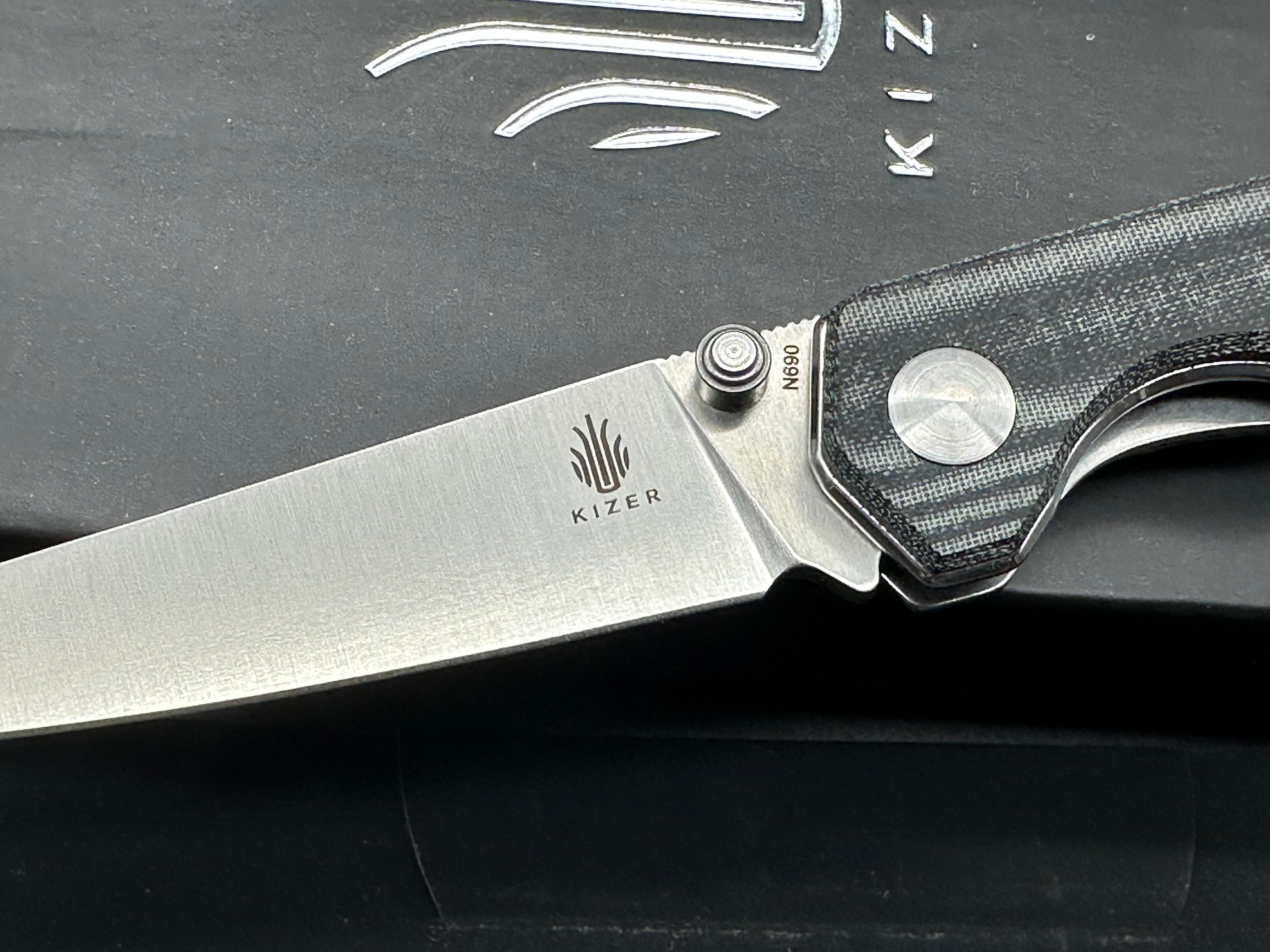 KIZER MINI BEGLEITER FOLDING KNIFE MICARTA HANDLE 2.91" STONEWASHED N690 TANTO BLADE