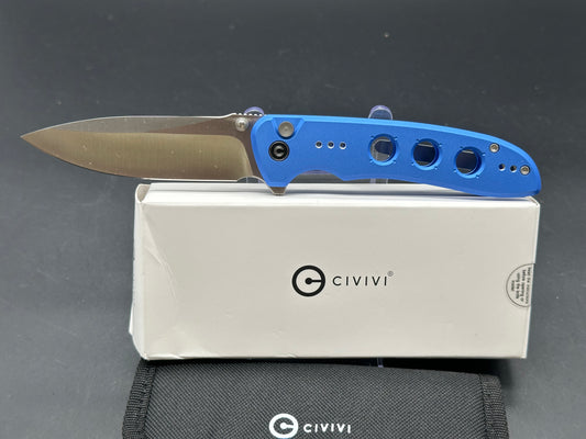 CIVIVI Hyperpulse Button Lock Knife Blue Aluminum (3.5" Satin)