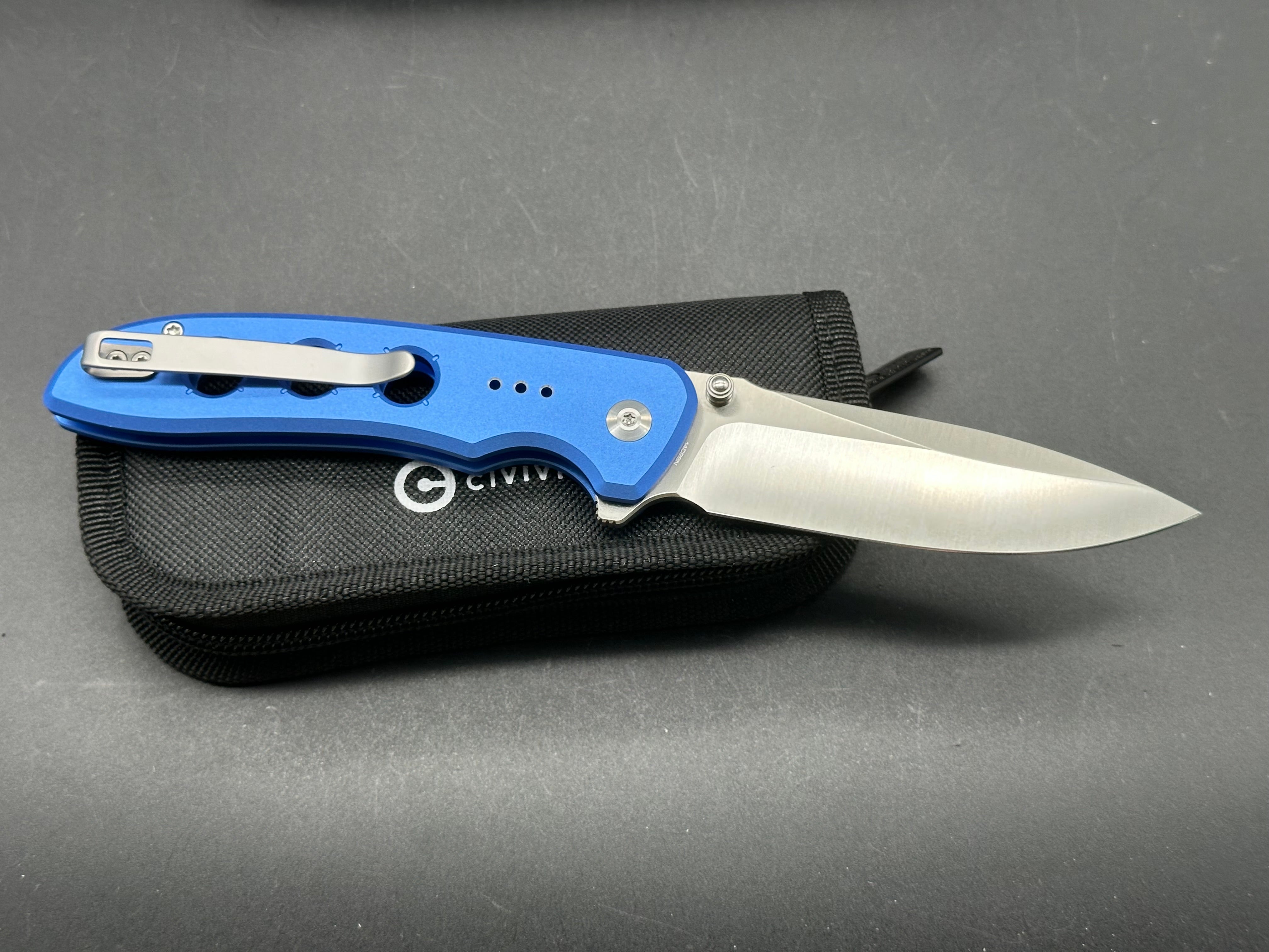 CIVIVI Hyperpulse Button Lock Knife Blue Aluminum (3.5" Satin)