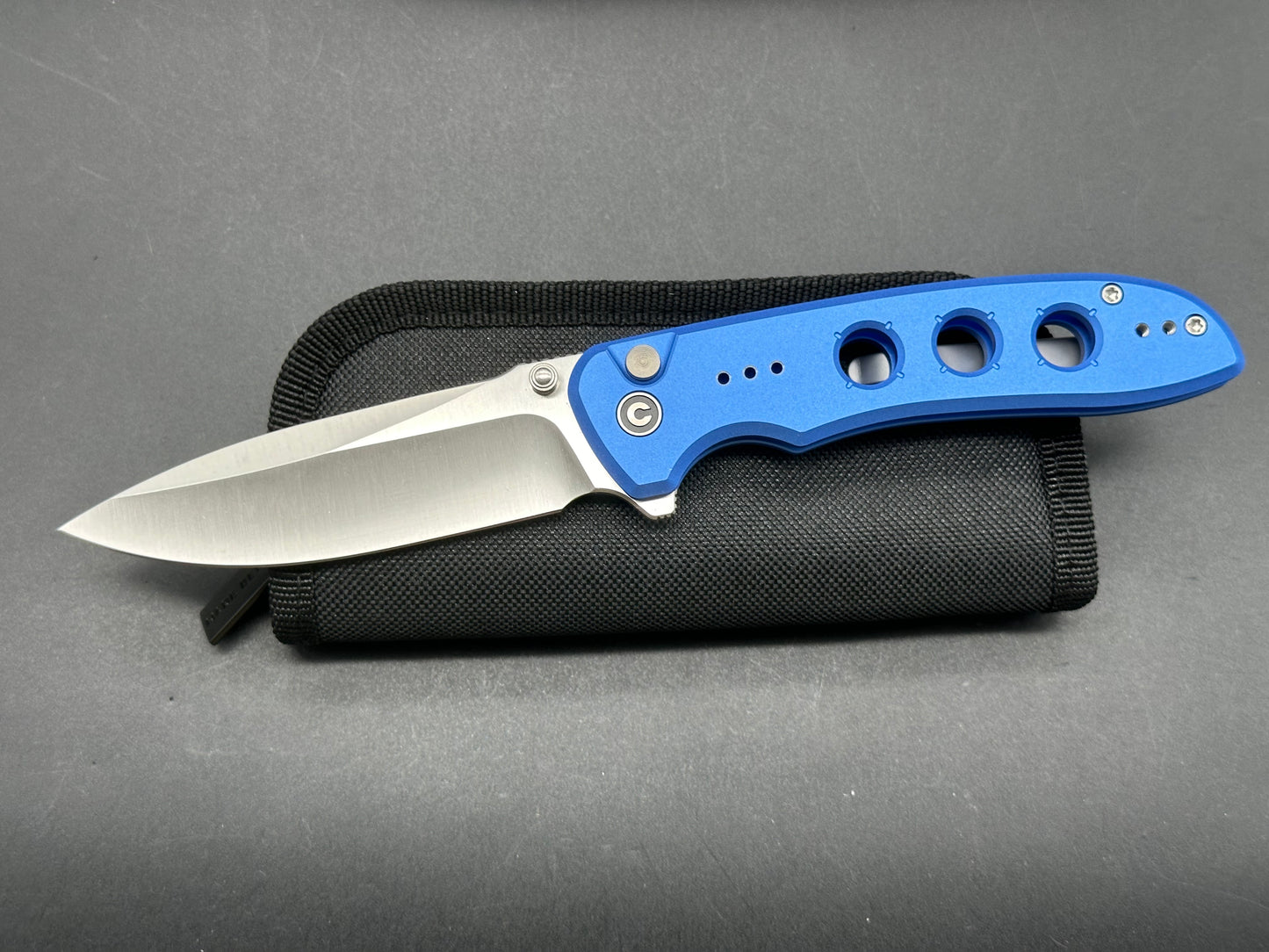 CIVIVI Hyperpulse Button Lock Knife Blue Aluminum (3.5" Satin)