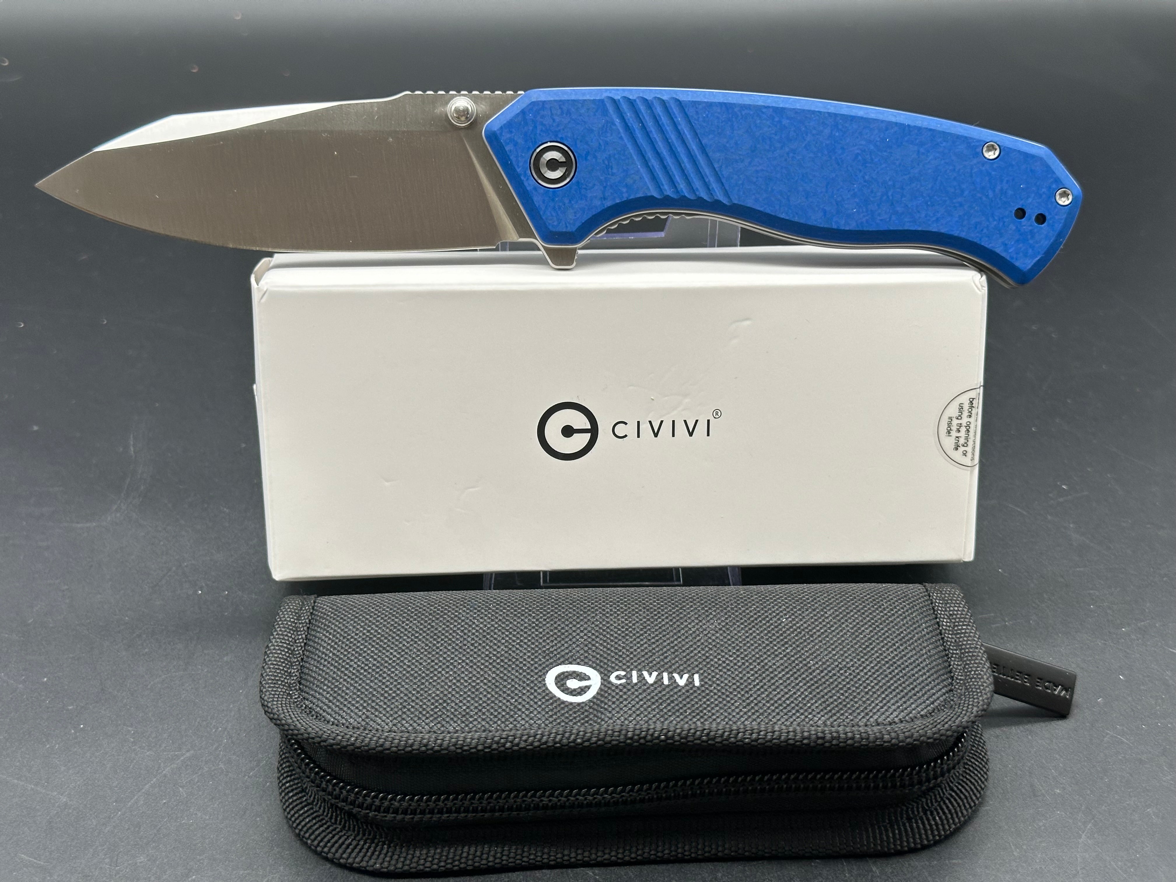 CIVIVI Placoid Liner Lock Knife Blue Shredded G-10 (3.7" Satin)