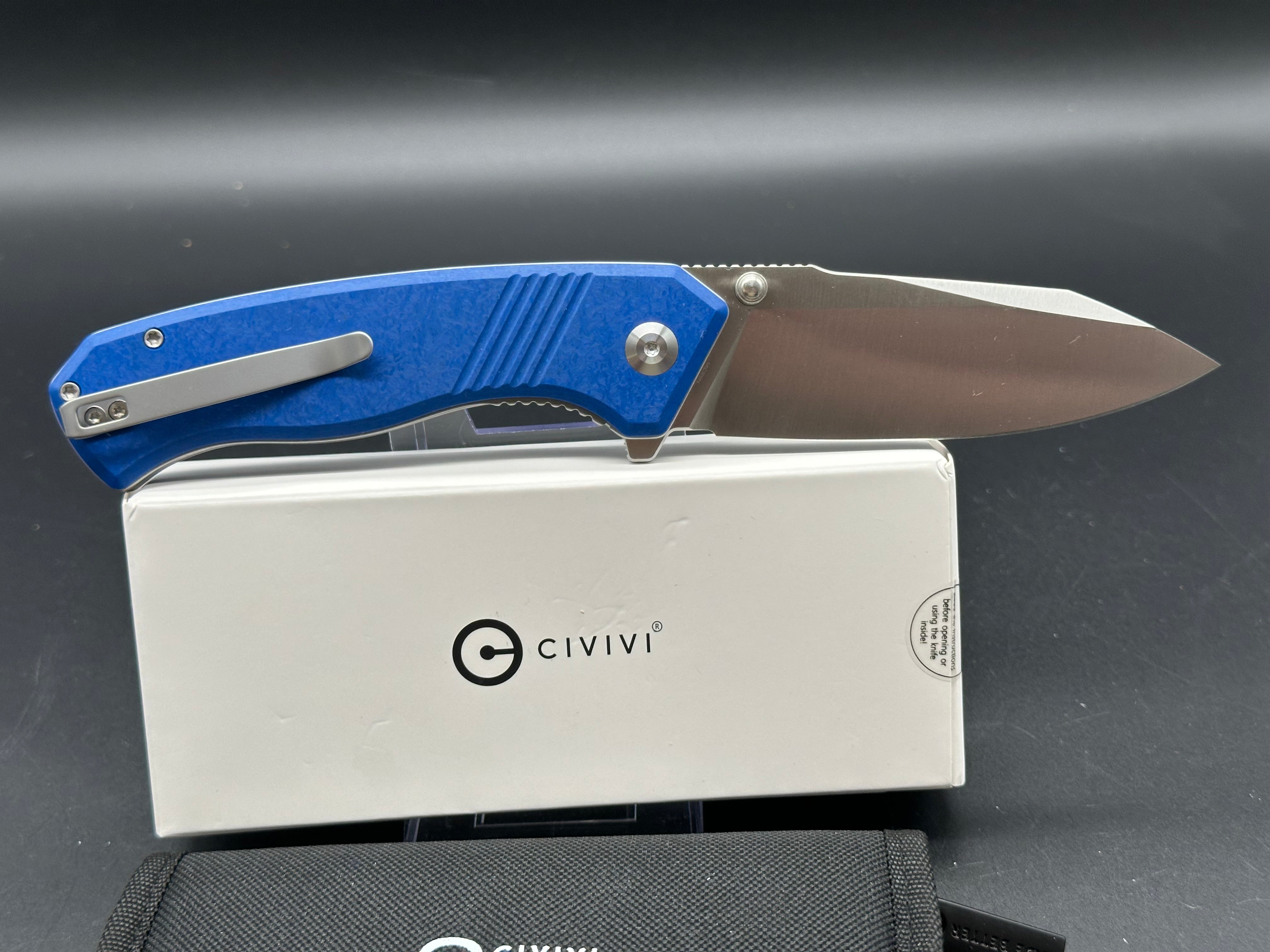 CIVIVI Placoid Liner Lock Knife Blue Shredded G-10 (3.7" Satin)