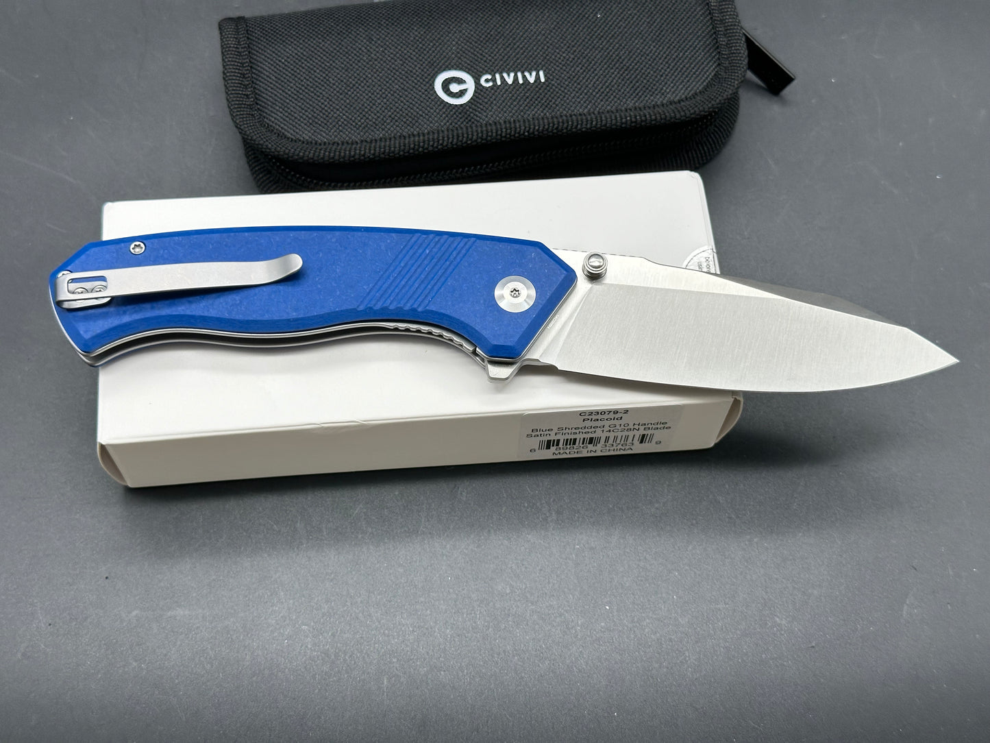 CIVIVI Placoid Liner Lock Knife Blue Shredded G-10 (3.7" Satin)