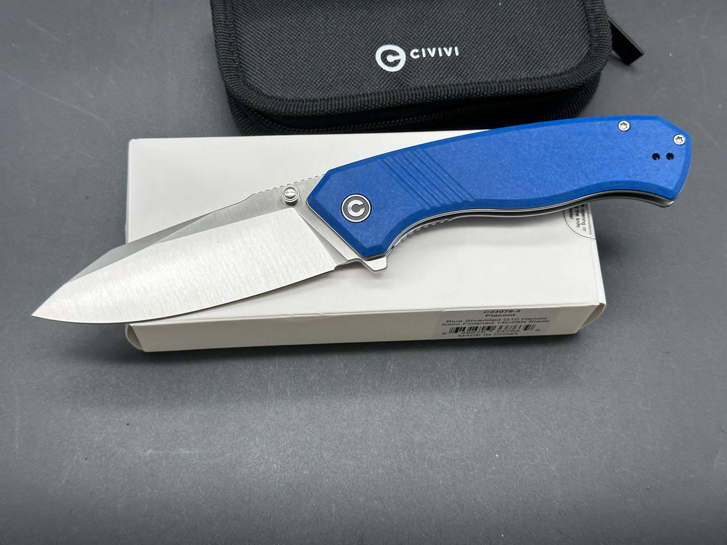 CIVIVI Placoid Liner Lock Knife Blue Shredded G-10 (3.7" Satin)