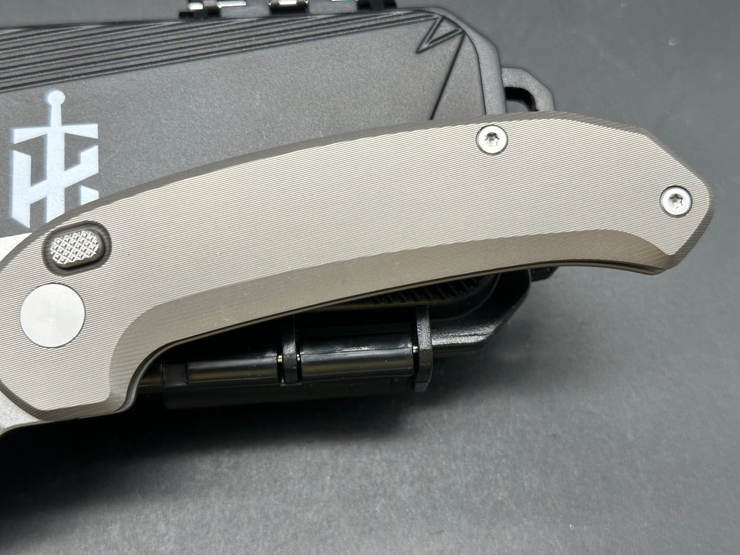 Takcom “The Unnamed “ titanium button lock Magnacut blade