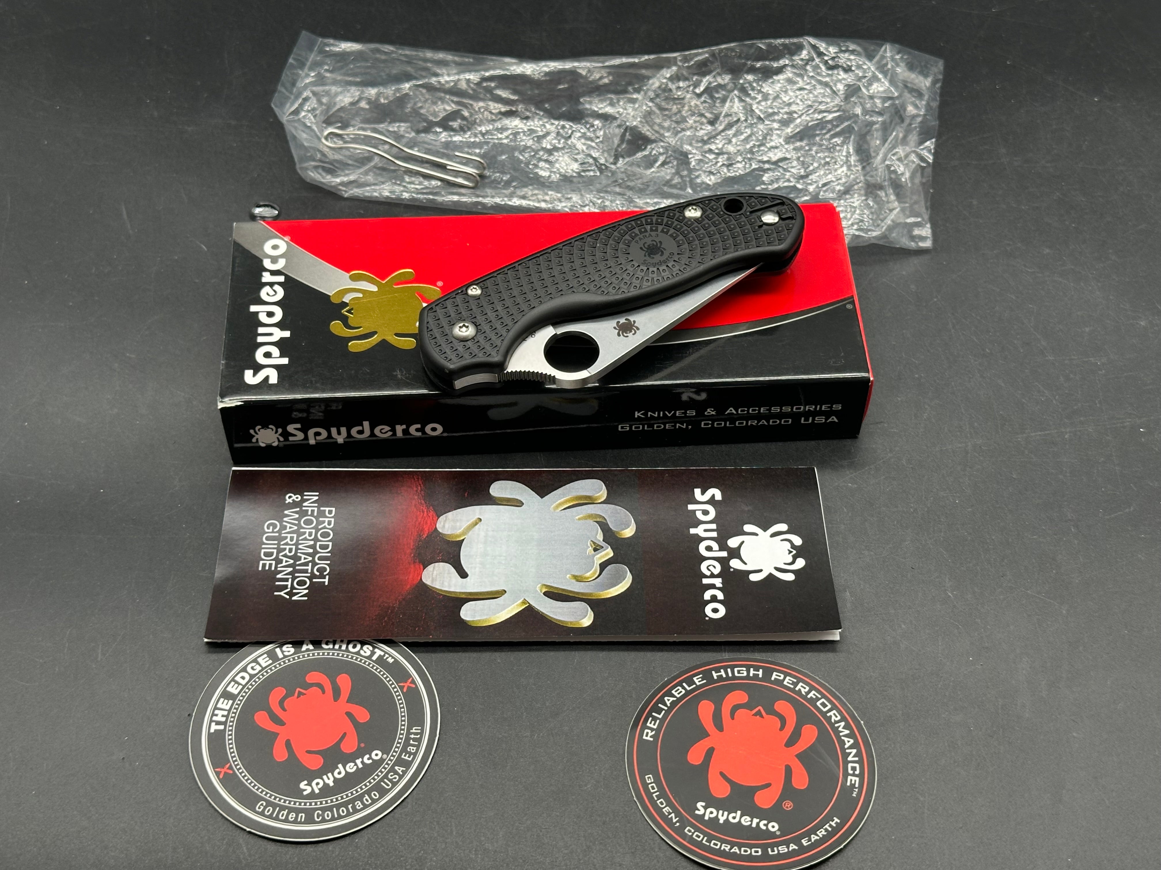 Spyderco Para 3 Lightweight, 2.93" CTS BD1N Black FRN Scales plus Lynch NW Titanium Pocket Clip Installed