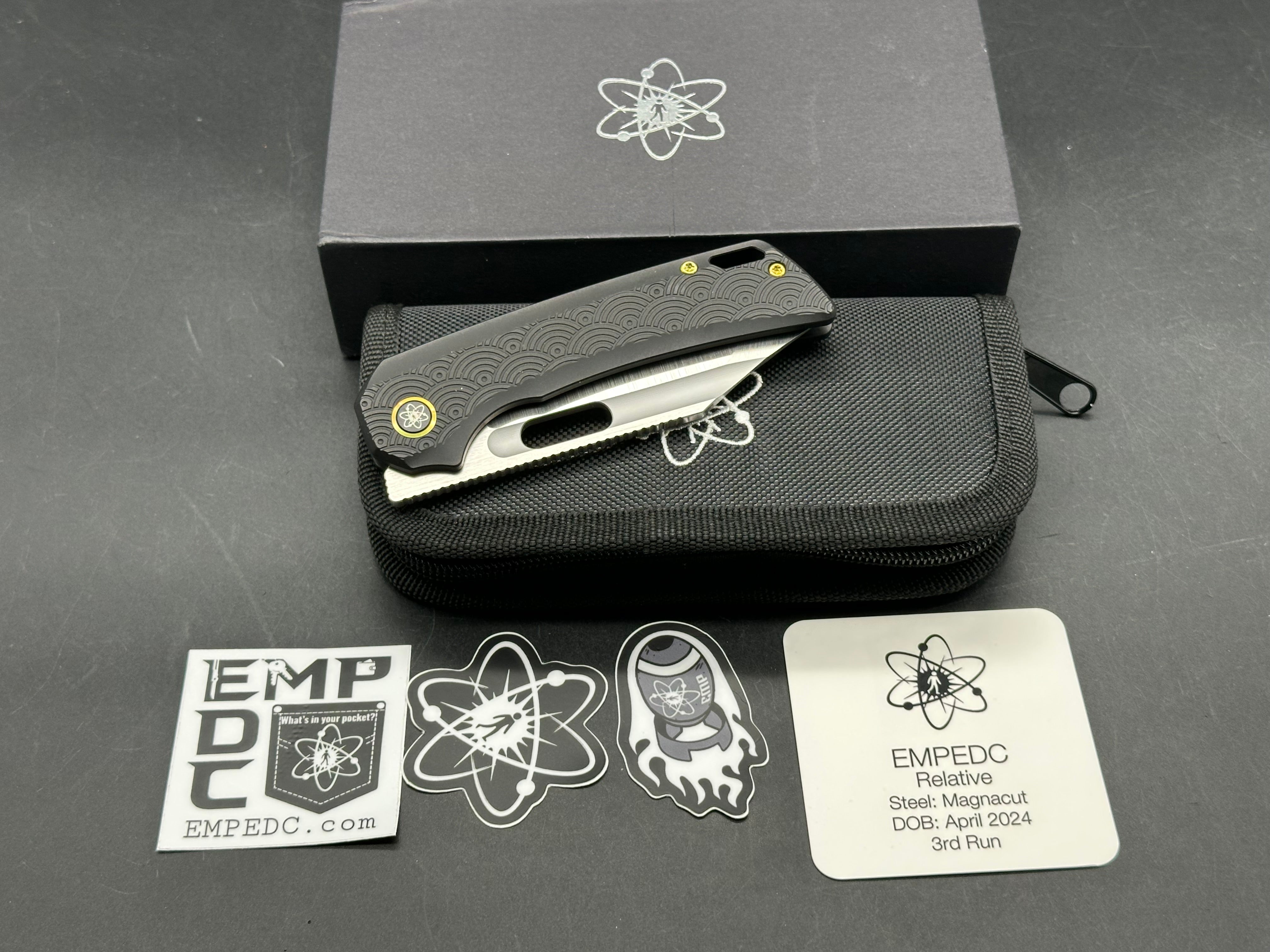 EMP EDC - Relative/Black Milled "Dark Seigaiha" Ti Handle + Bronze Hardware/Bowie/Satin Magnacut
