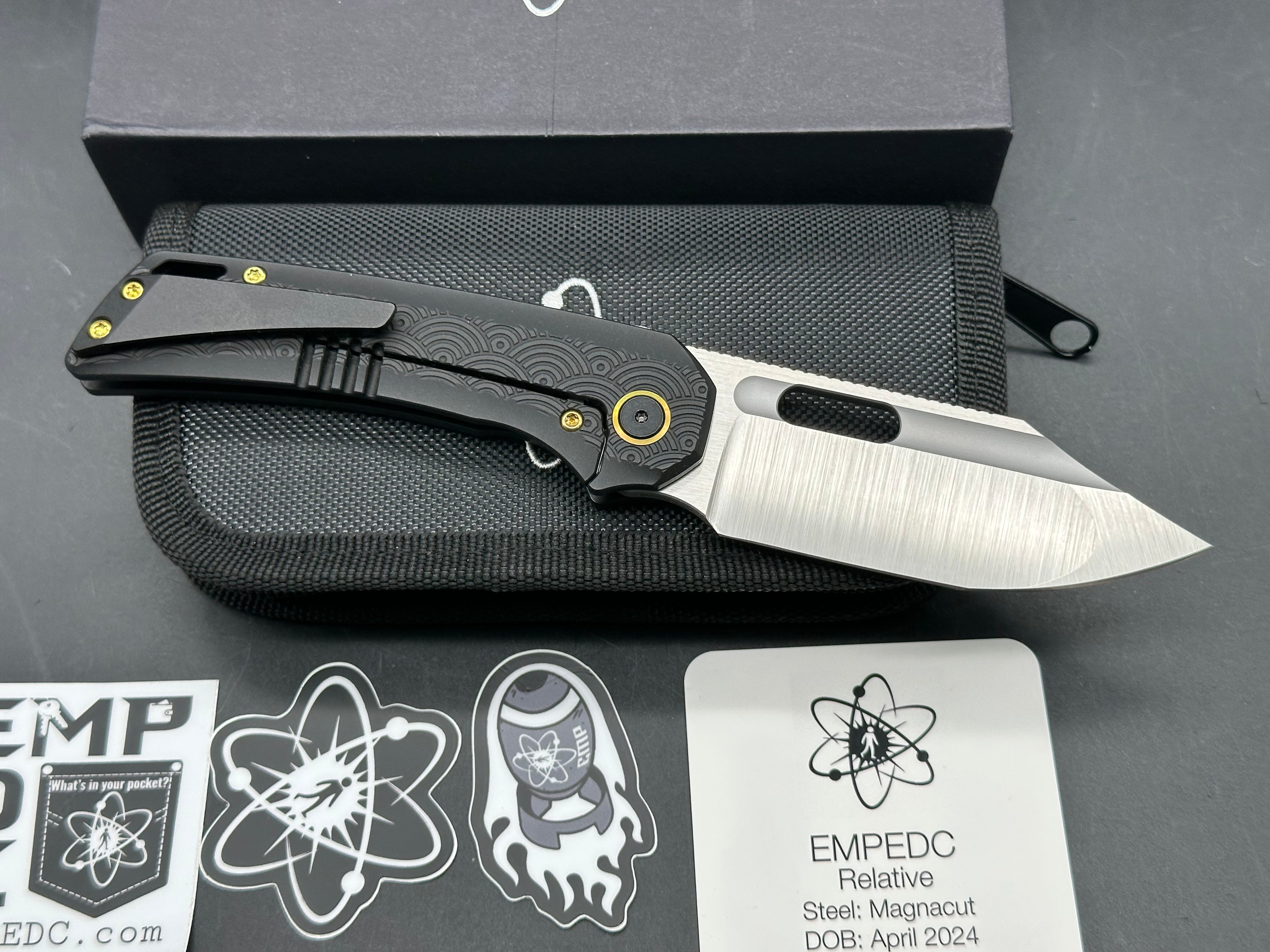 EMP EDC - Relative/Black Milled "Dark Seigaiha" Ti Handle + Bronze Hardware/Bowie/Satin Magnacut