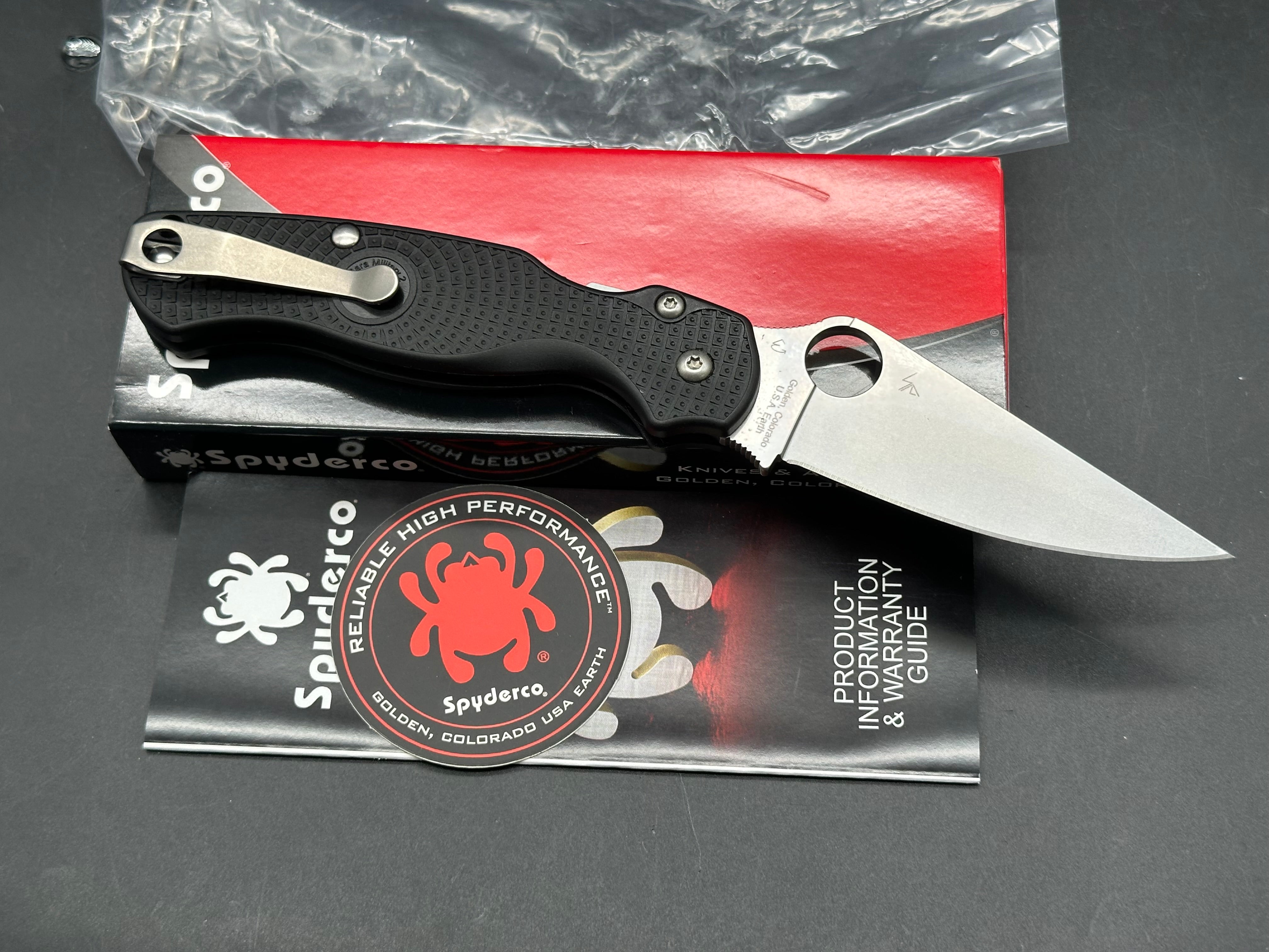 Spyderco Para Military 2 Lightweight, 3.47" CTS BD1N Stonewash Blade with Black FRN Scales plus Lynch Titanium Clip
