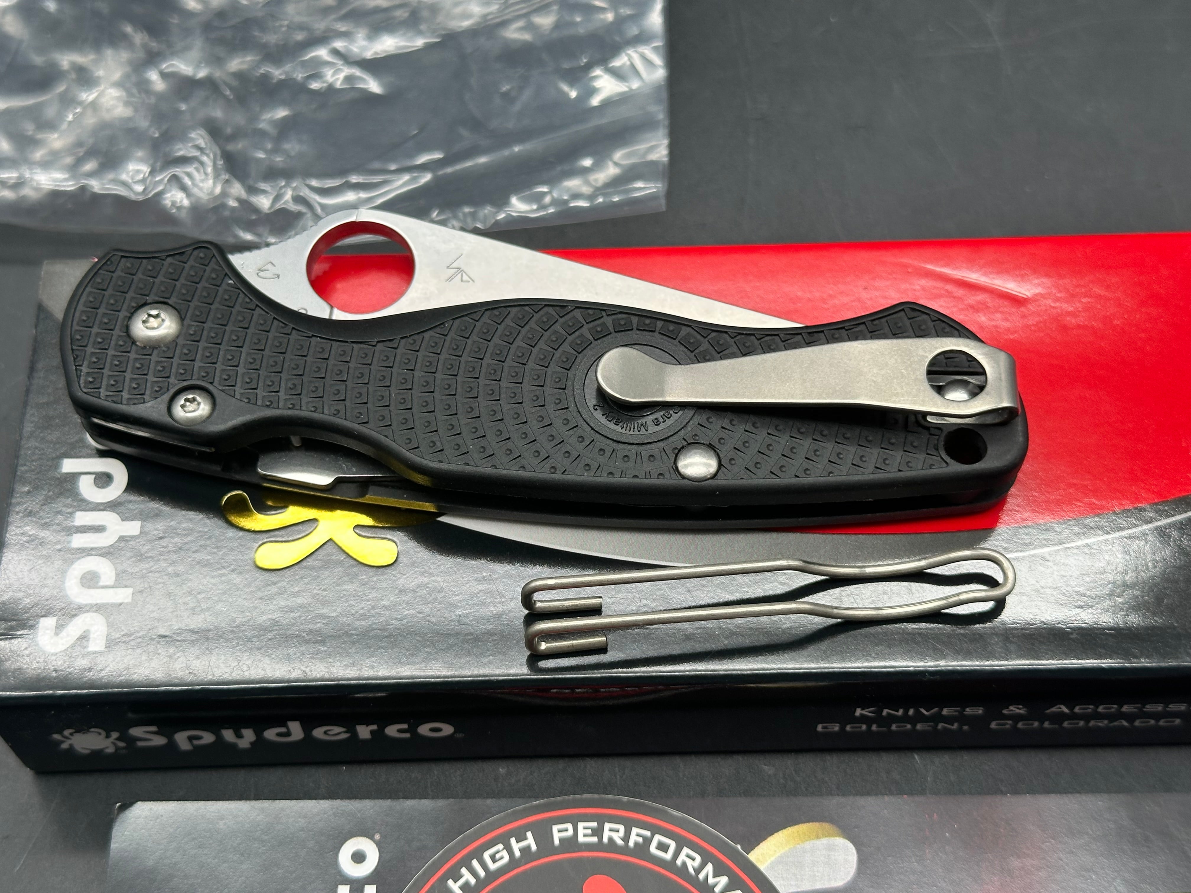 Spyderco Para Military 2 Lightweight, 3.47" CTS BD1N Stonewash Blade with Black FRN Scales plus Lynch Titanium Clip