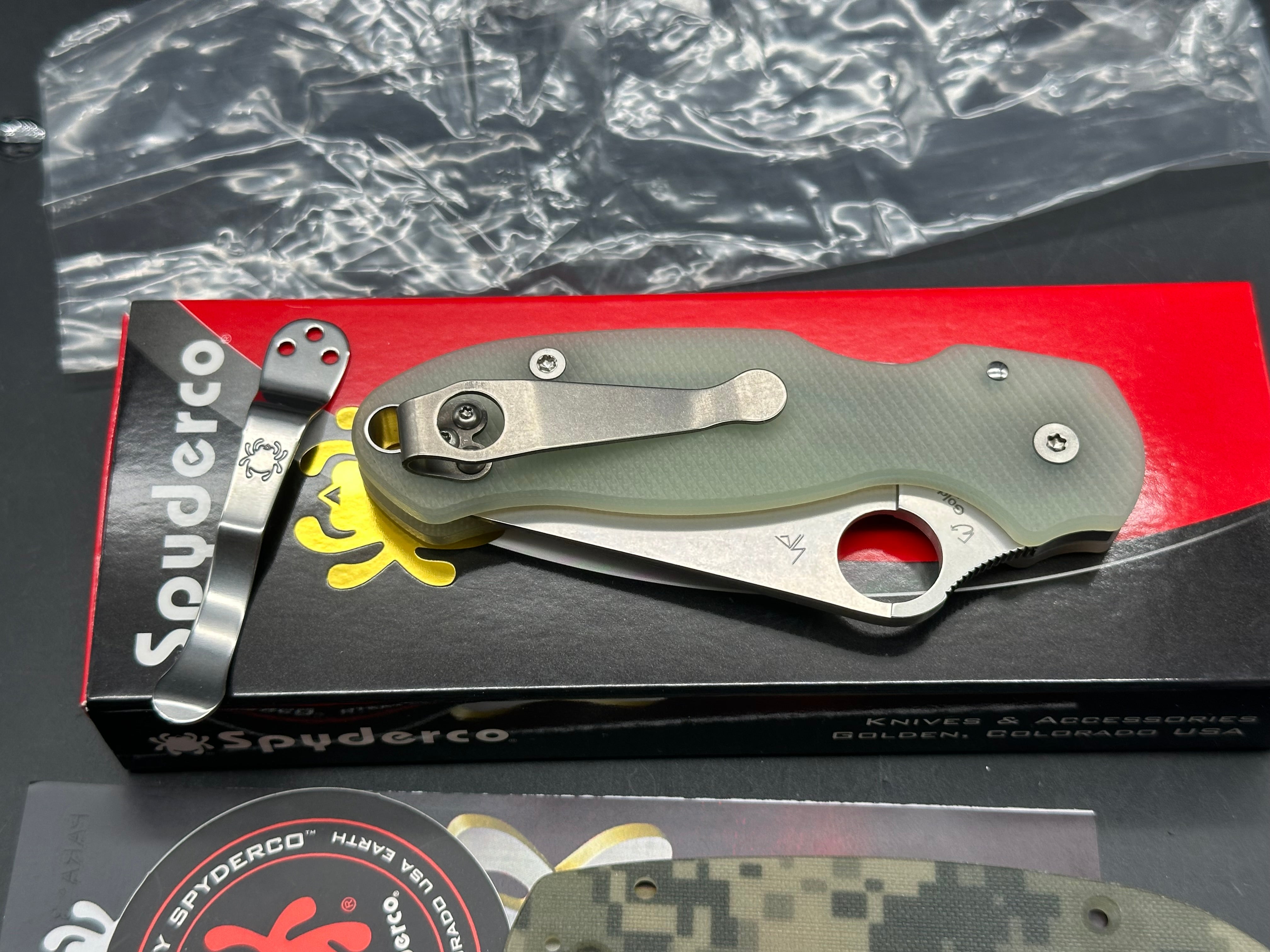 Spyderco Para 3, 2.93" CPM S45VN Stonewash Modified Clip Point Blade with Ripp's Garage Tech (RGT) Milled Natural G10 Scales plus Lynch Titanium Pocket Clip