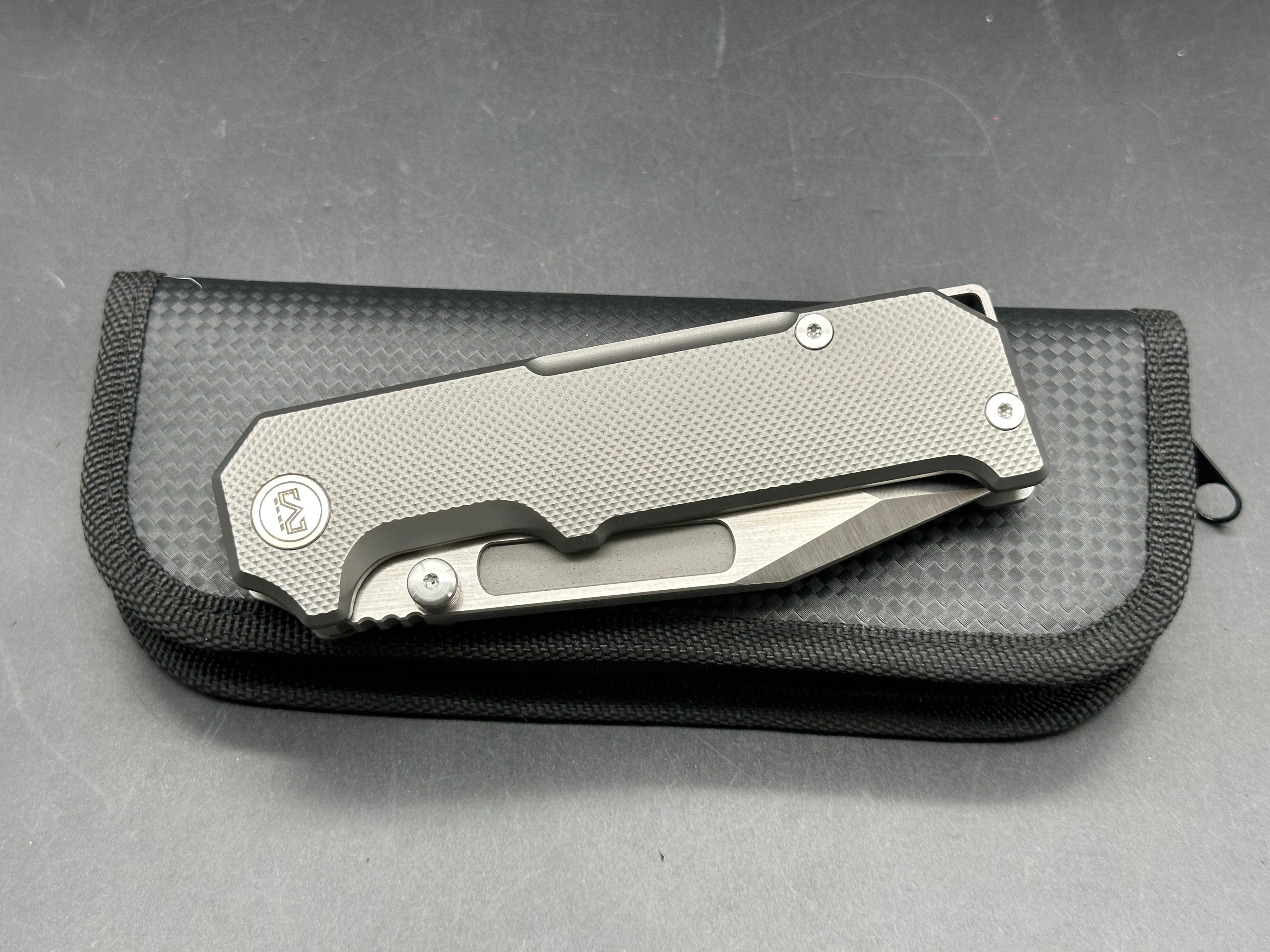 Miguron Knives - Geddon/Dark Grey PVD Milled Ti Frame & Satin Hardware + Custom Ano Pocket Clip M390