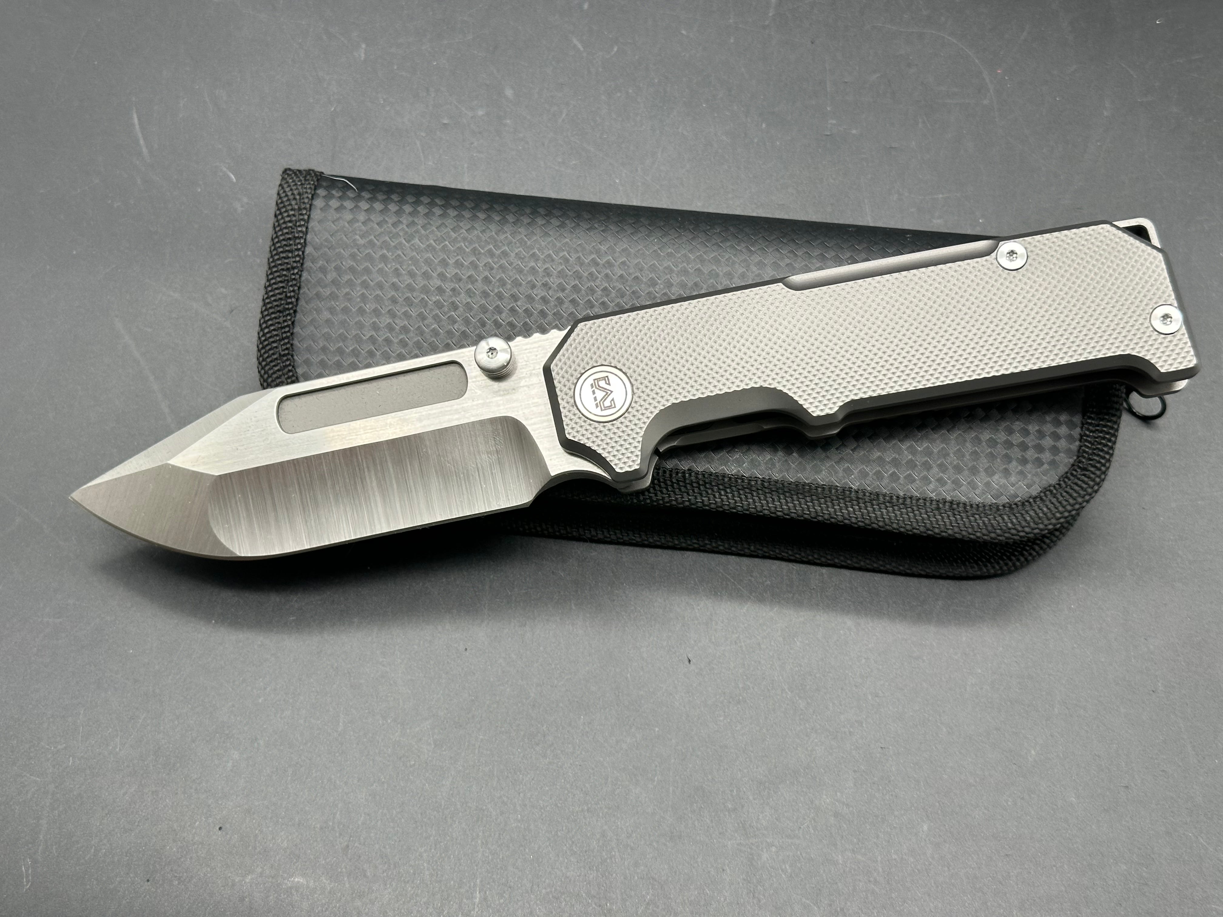 Miguron Knives - Geddon/Dark Grey PVD Milled Ti Frame & Satin Hardware + Custom Ano Pocket Clip M390