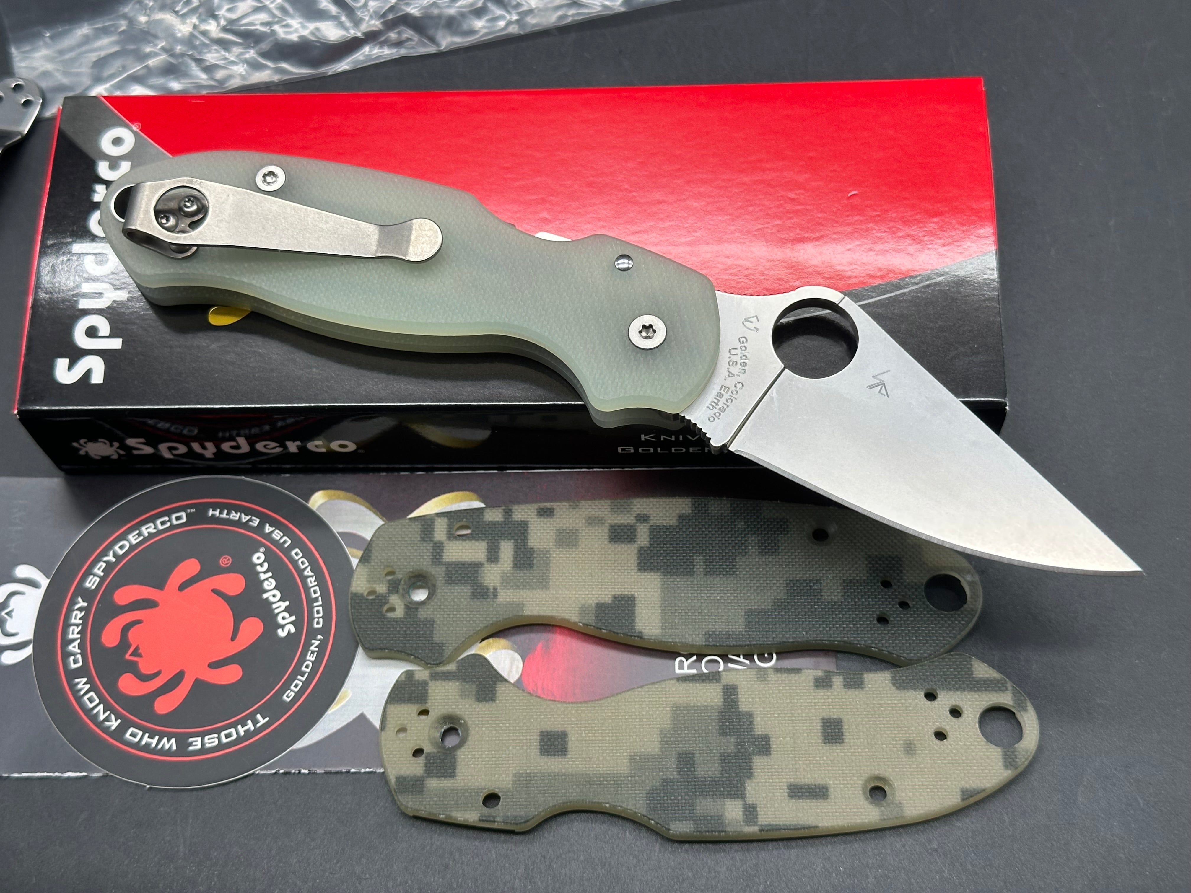 Spyderco Para 3, 2.93" CPM S45VN Stonewash Modified Clip Point Blade with Ripp's Garage Tech (RGT) Milled Natural G10 Scales plus Lynch Titanium Pocket Clip