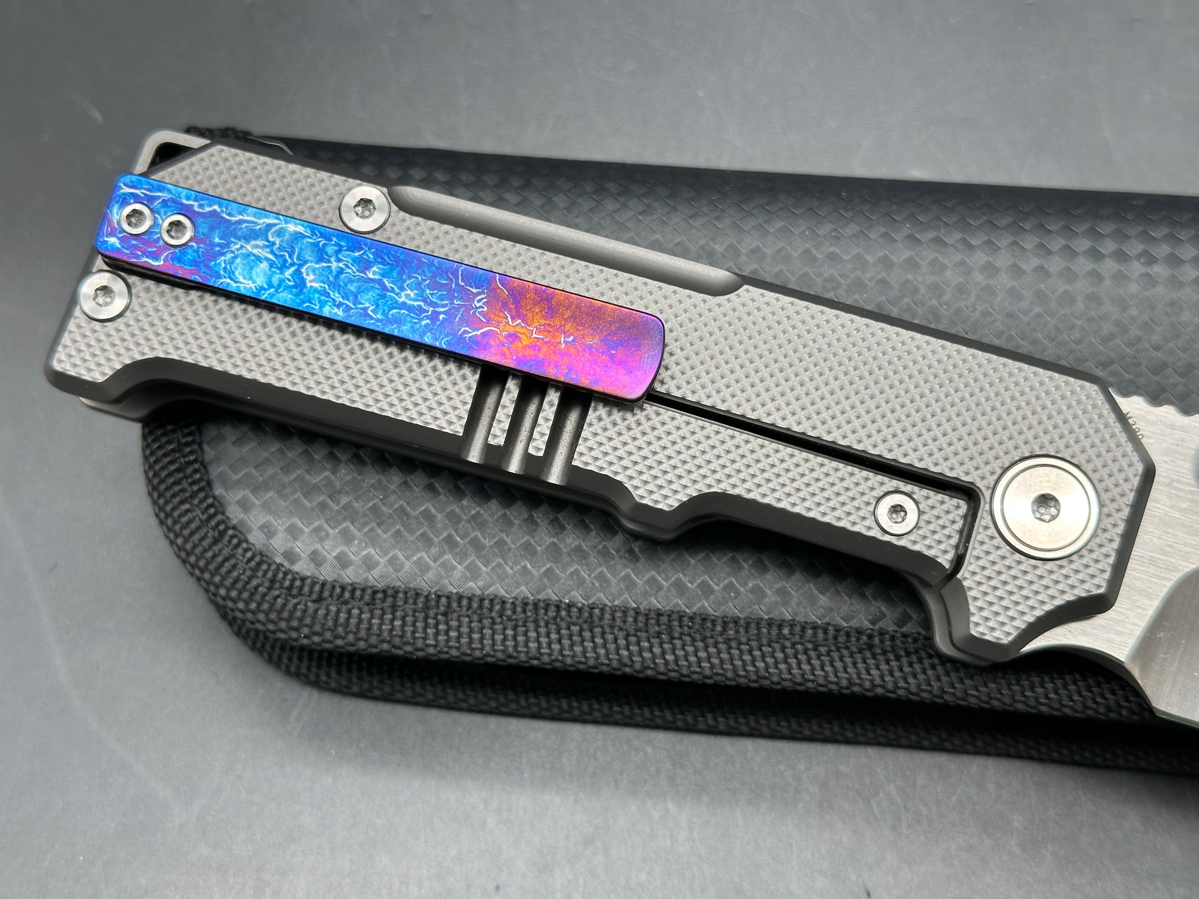 Miguron Knives - Geddon/Dark Grey PVD Milled Ti Frame & Satin Hardware + Custom Ano Pocket Clip M390