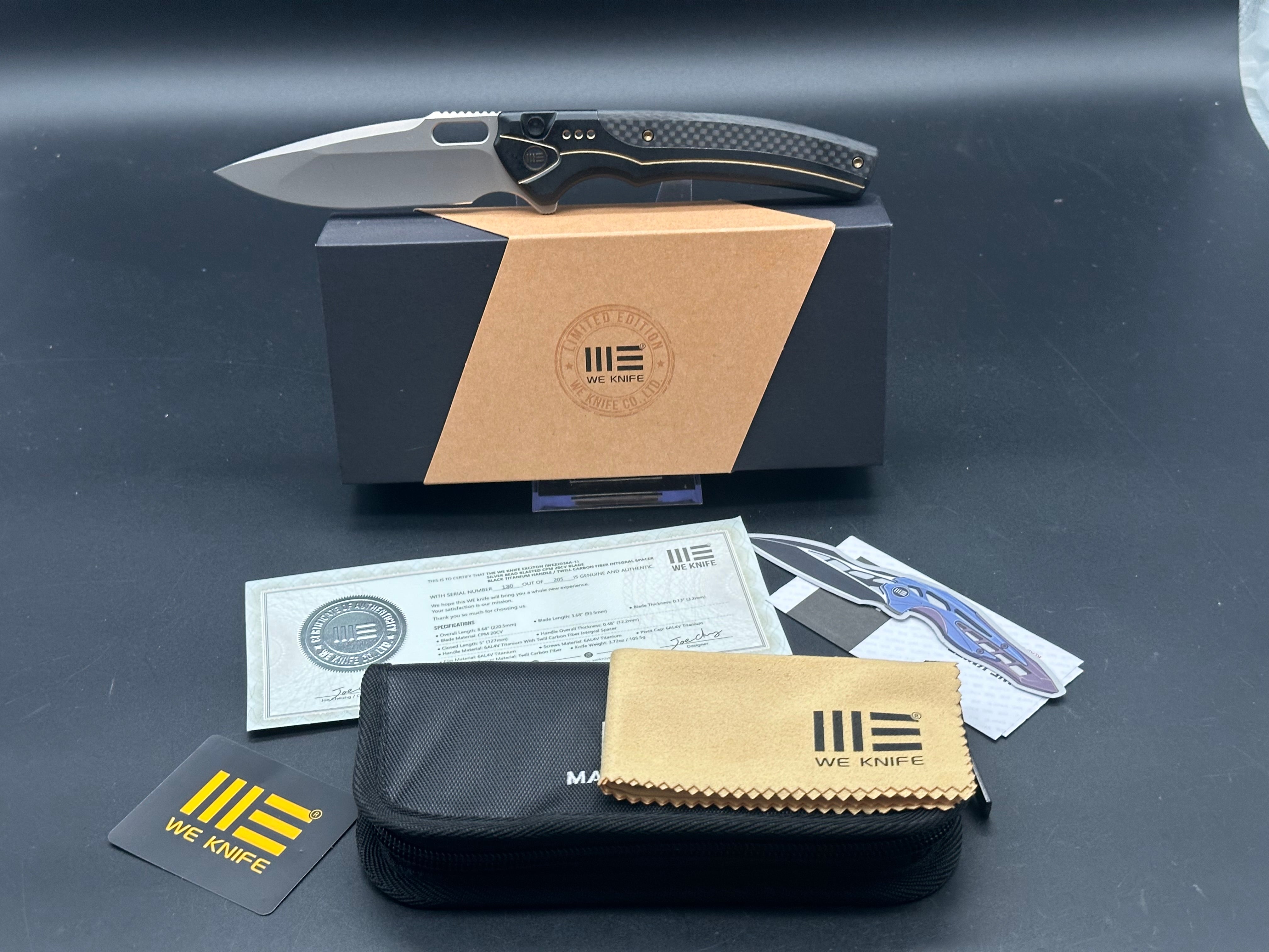 WE Knife Co. Exciton Limited Edition Knife Black Gold Ti/CF (3.7" BB)