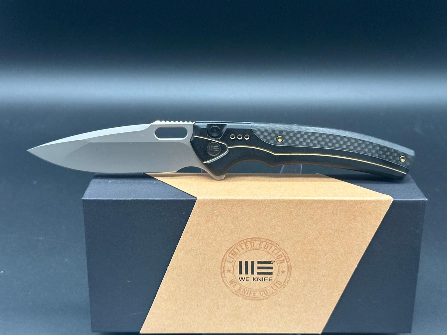 WE Knife Co. Exciton Limited Edition Knife Black Gold Ti/CF (3.7" BB)