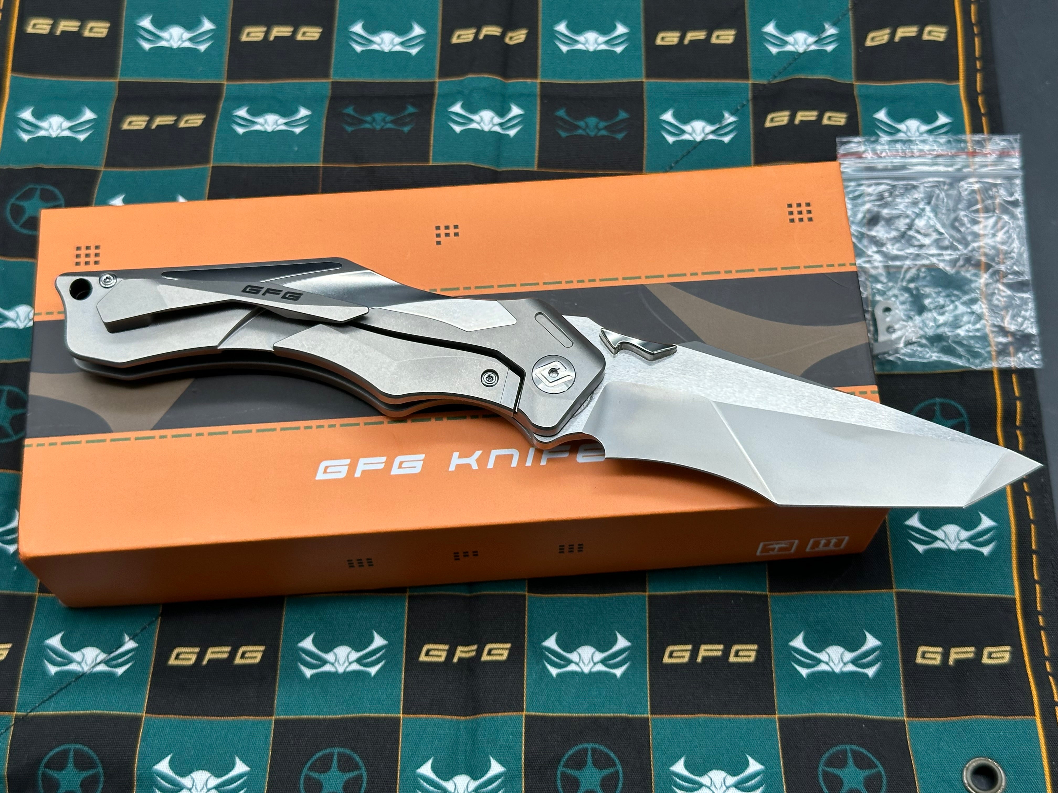 GFG Knives - K2100 Ti Frame w/ High Polish Vapor blasted inlays /Modified Recurve Tanto/Satin M390