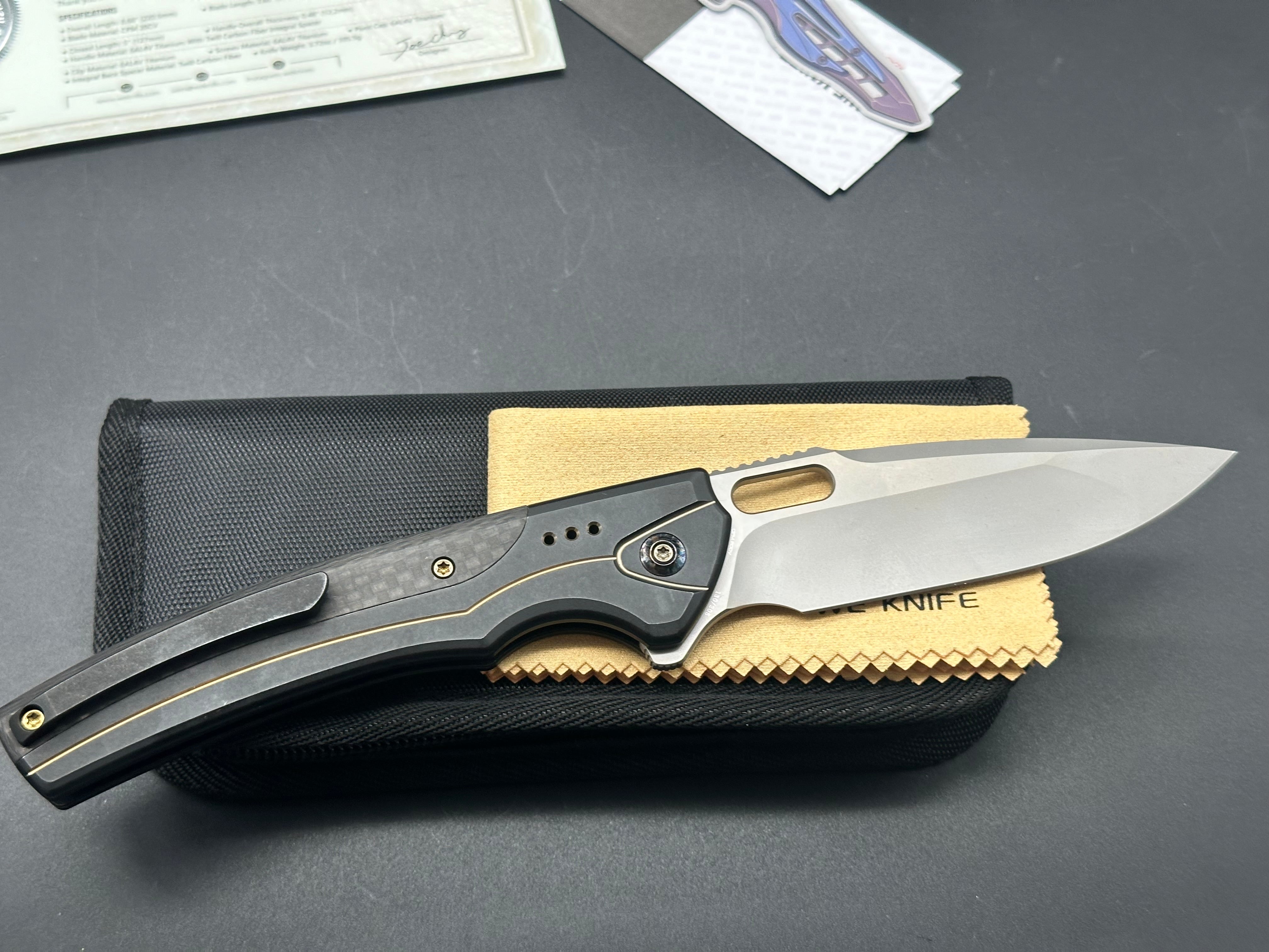 WE Knife Co. Exciton Limited Edition Knife Black Gold Ti/CF (3.7" BB)