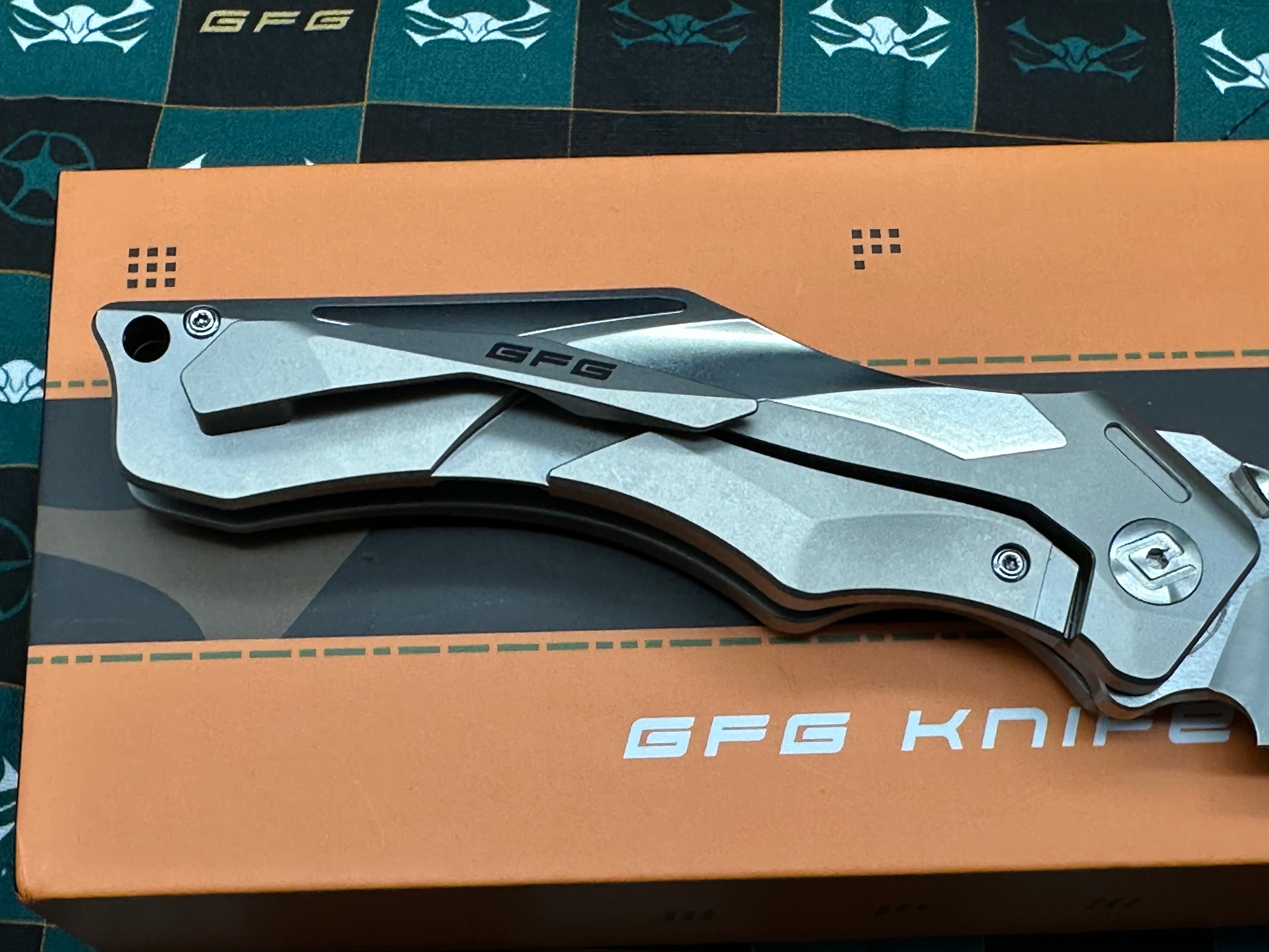 GFG Knives - K2100 Ti Frame w/ High Polish Vapor blasted inlays /Modified Recurve Tanto/Satin M390