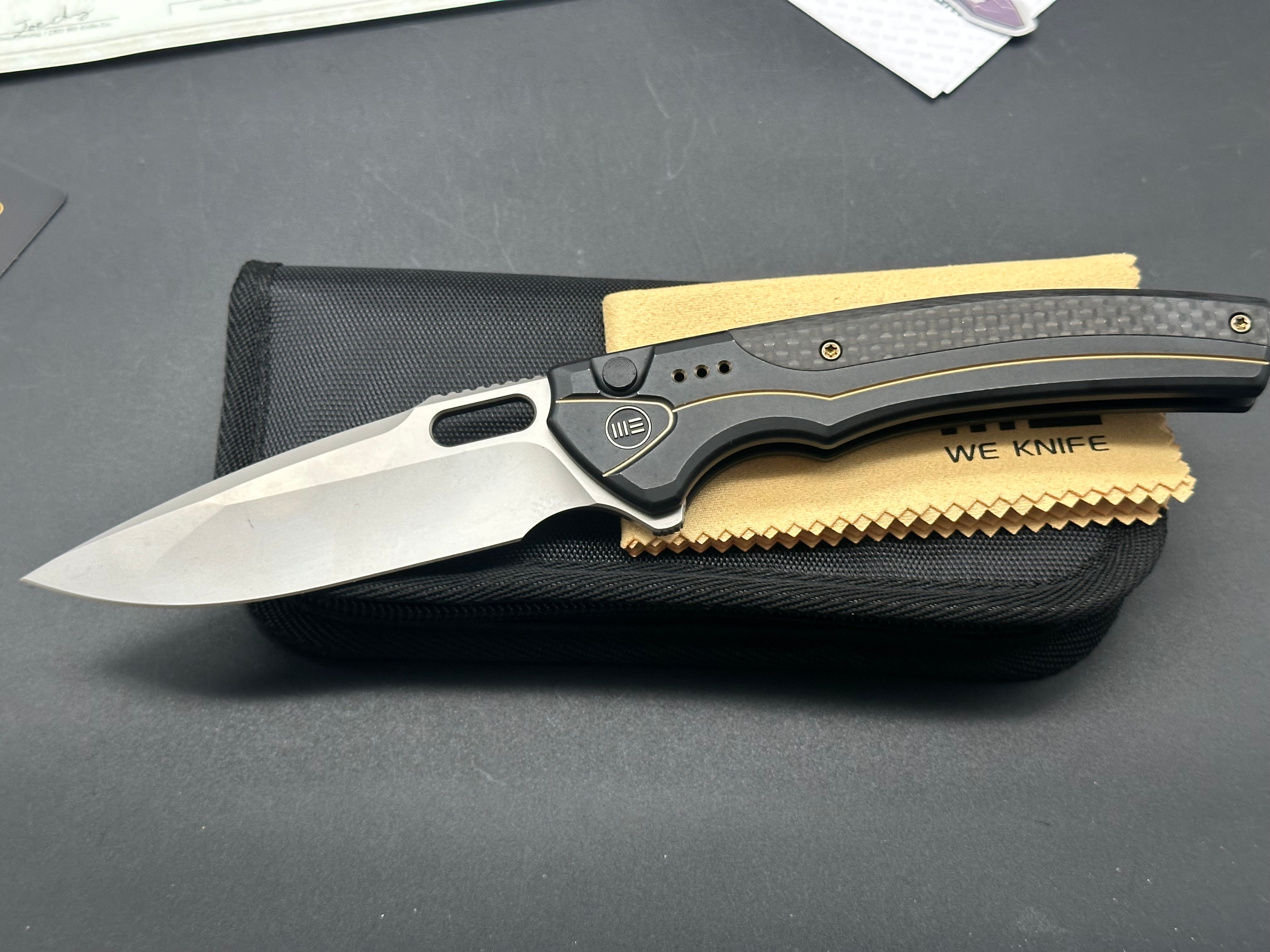 WE Knife Co. Exciton Limited Edition Knife Black Gold Ti/CF (3.7" BB)