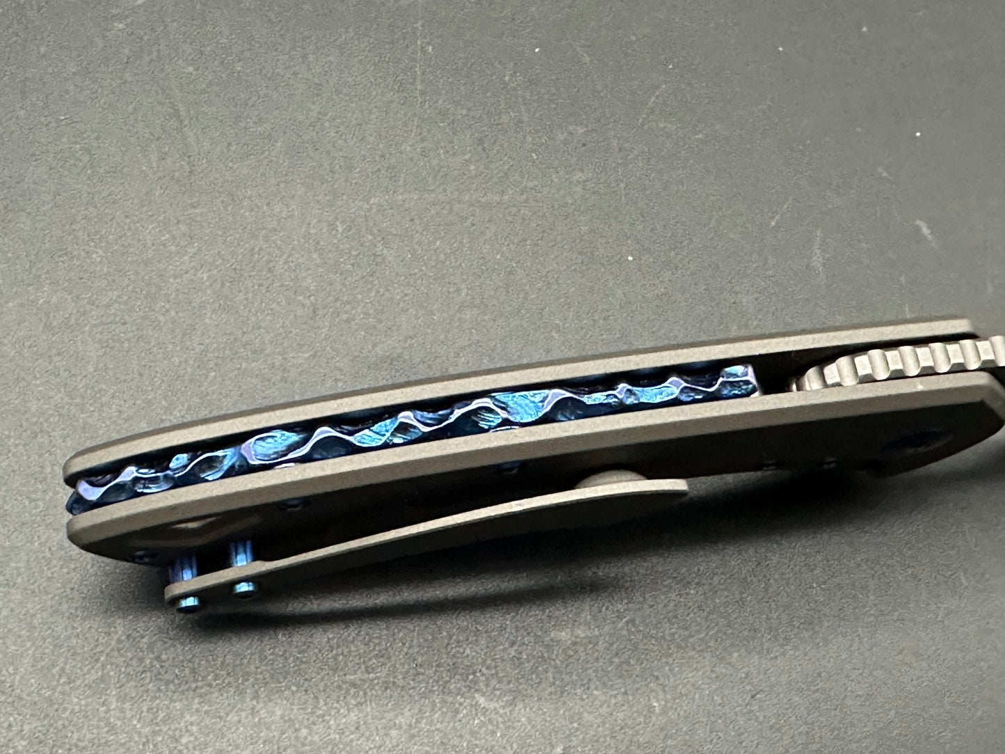 Olamic Whippersnapper titanium handle with blue titanium inlay
