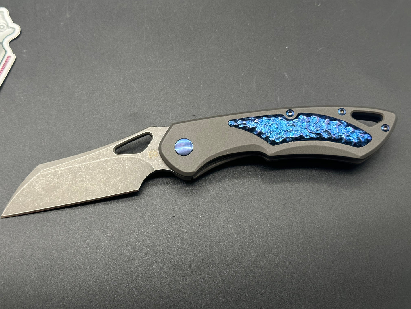 Olamic Whippersnapper titanium handle with blue titanium inlay